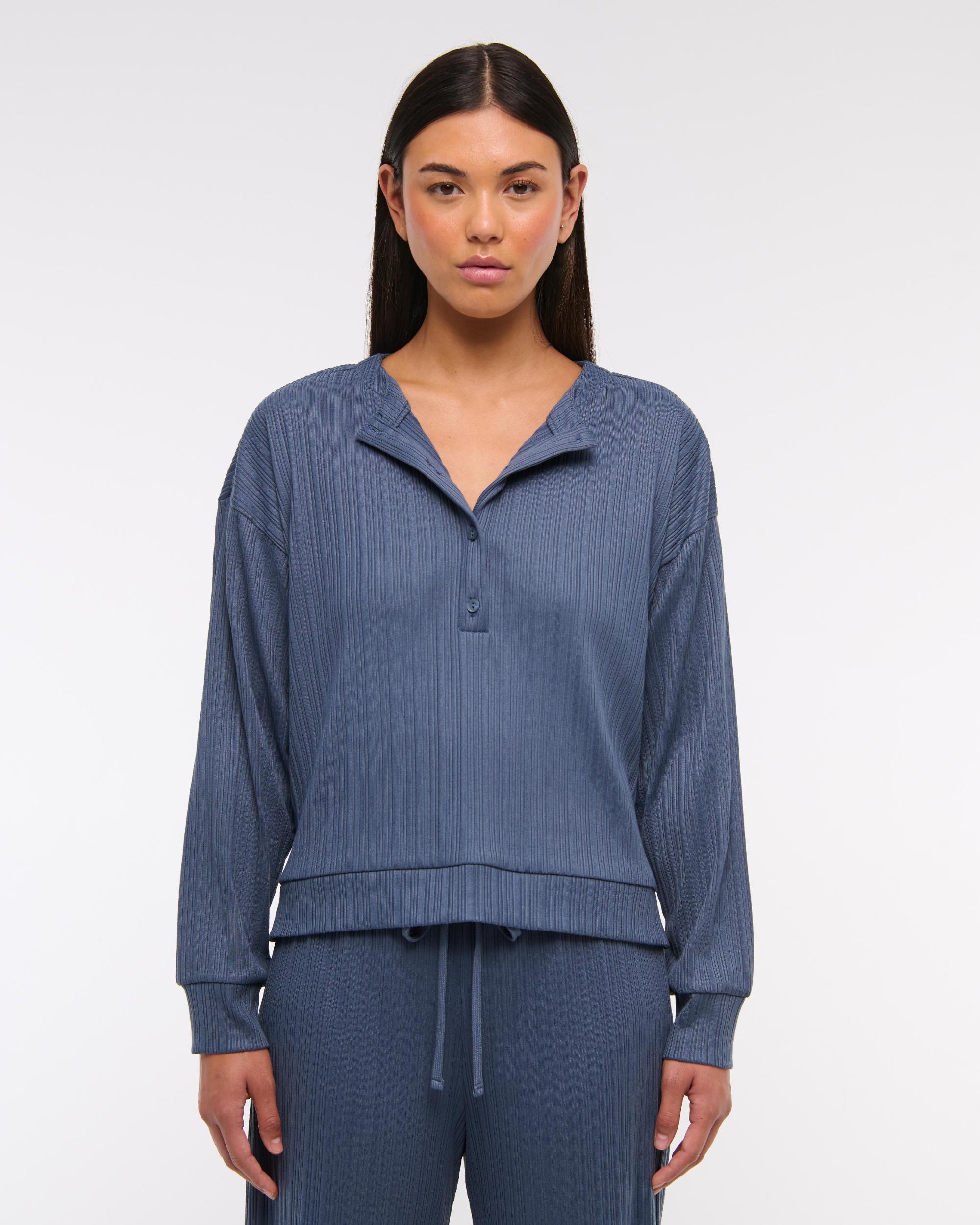 Lounge Wide Rib Henley Sweatshirt Product Image