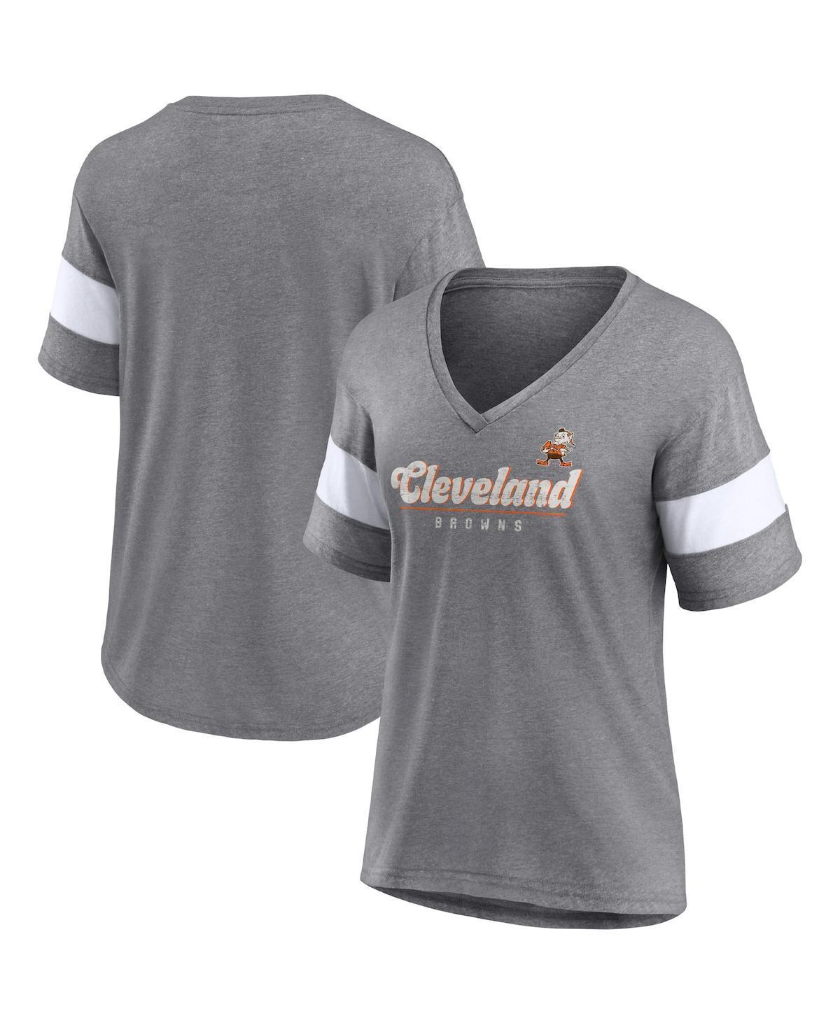 Women's Fanatics Branded Heathered Gray Cleveland Browns Give It All Half-Sleeve V-Neck T-Shirt, Size: 2XL, Grey Product Image