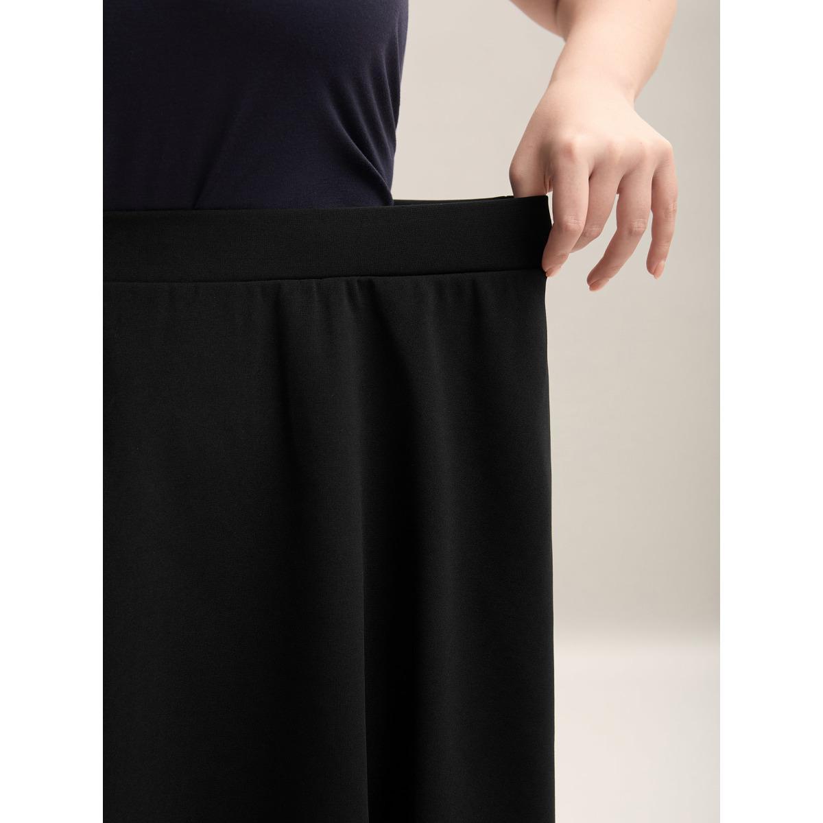 Plus Size Adjustable Waist Pleated Midi Skirt Women Black Elegant Bodycon Low stretch Side seam pocket Everyday Skirts BloomChic 26/4X Product Image