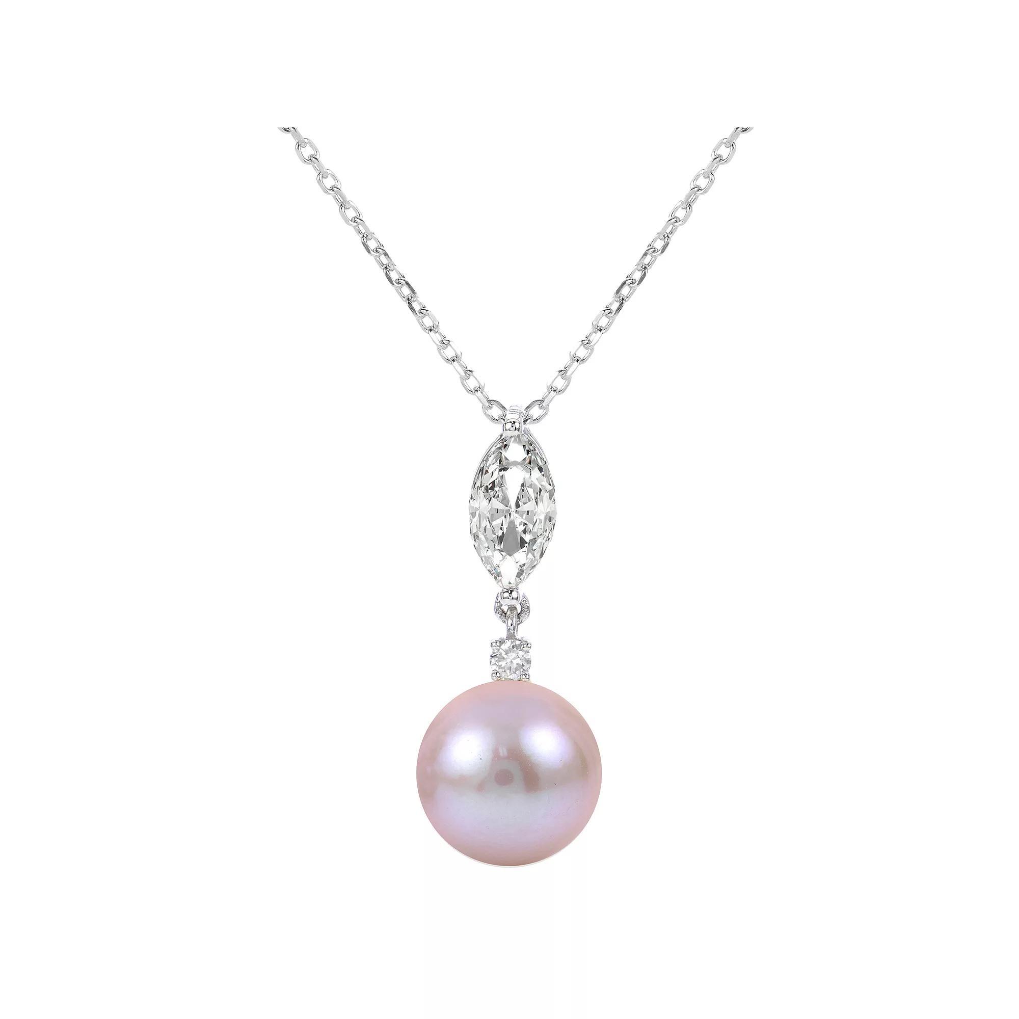 PearLustre by Imperial Sterling Silver Pink Freshwater Cultured Pearl & Lab-Created White Sapphire Pendant Necklace, Womens Product Image
