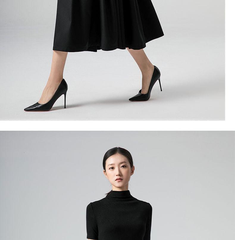 Drawstring Waist Plain Asymmetrical Pleated Midi A-Line Skirt Product Image