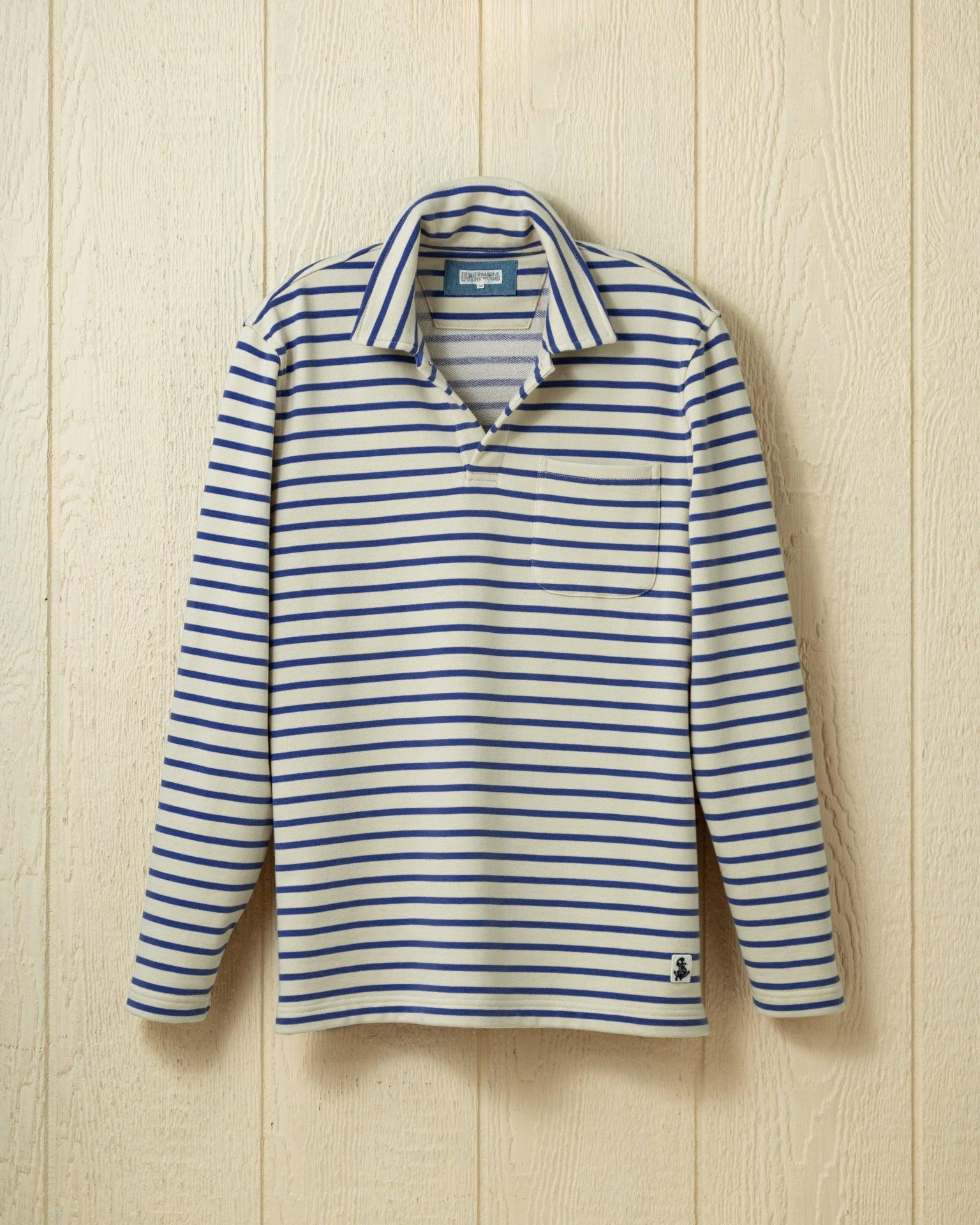Acadia Polo in Cream/Atlantic Blue Loopback Terry Product Image