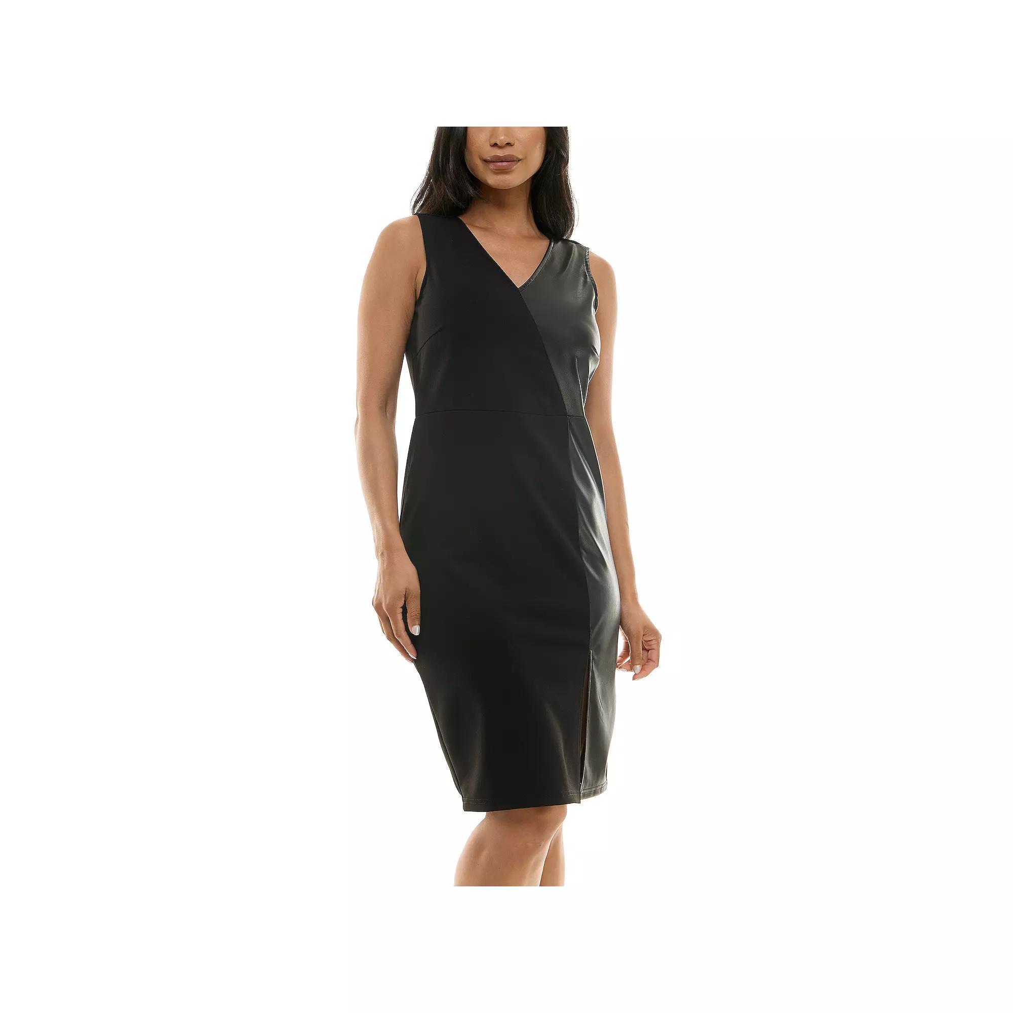 Women's Nina Leonard Mixed Pleather Sheath Dress, Size: Small, Deep Red Product Image