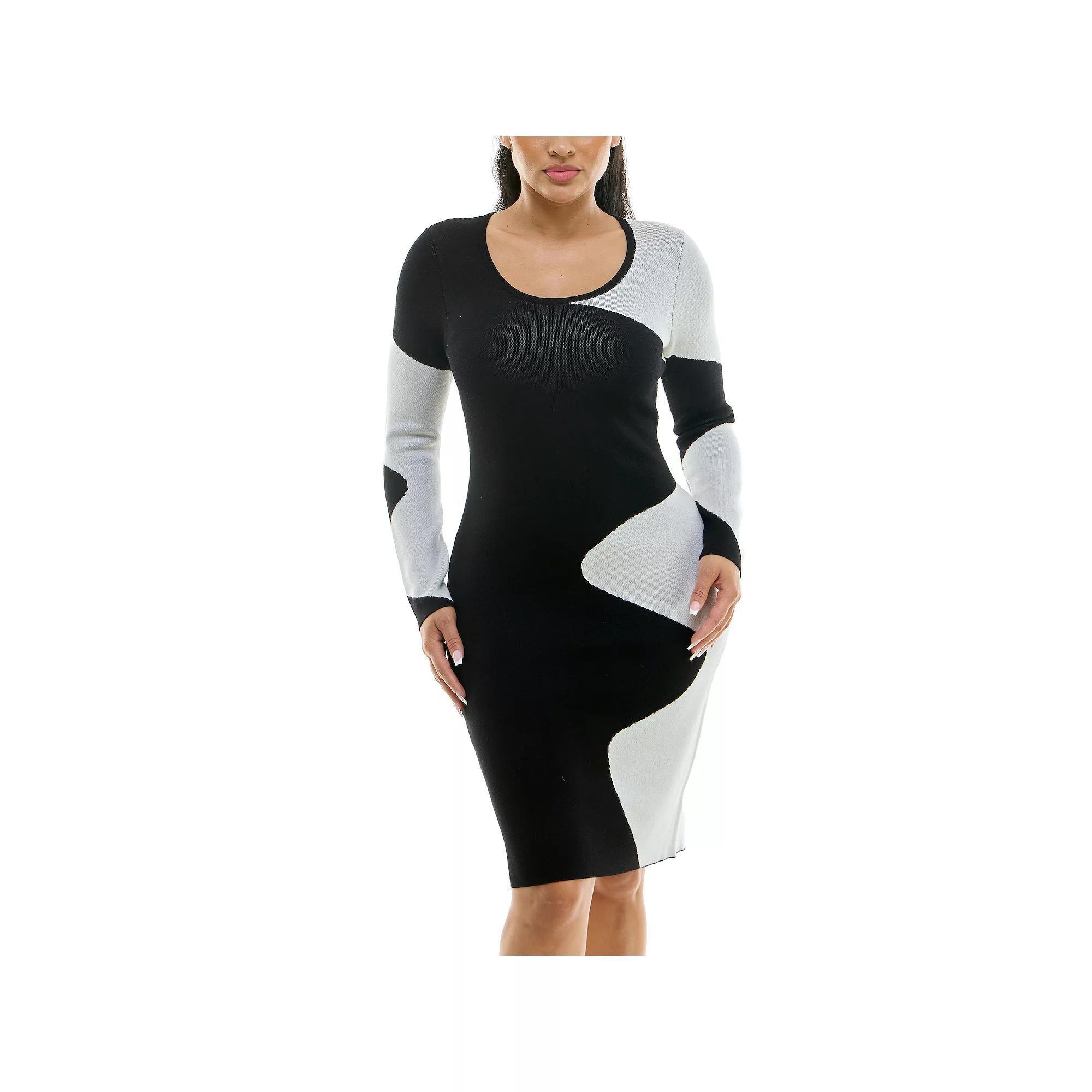 Women's Nina Leonard Colorblock Ribbed Dress, Size: Large, Navy Green Product Image