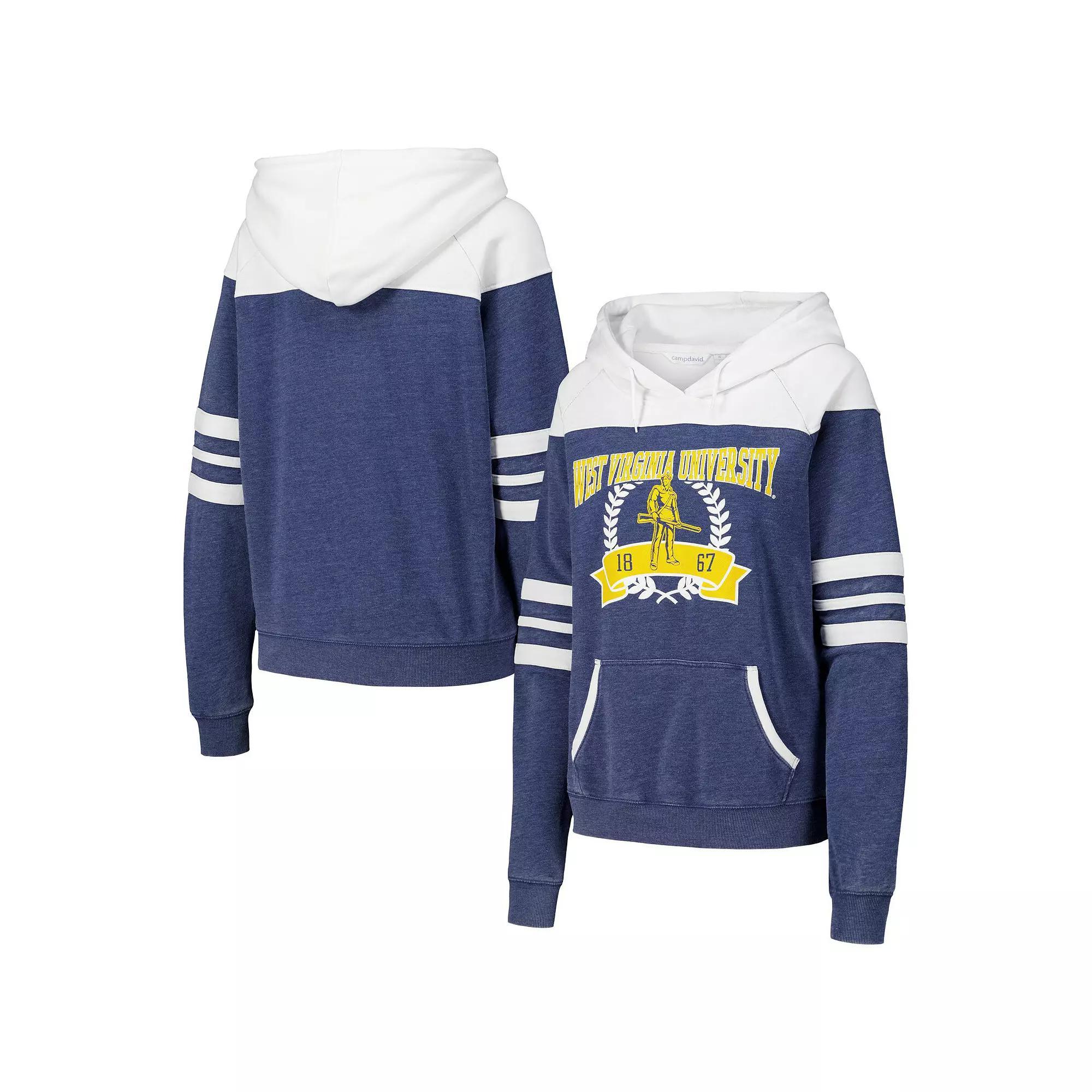 Women's Navy West Virginia Mountaineers Blitz Striped Blocked Raglan Pullover Hoodie, Size: Small, Blue Product Image