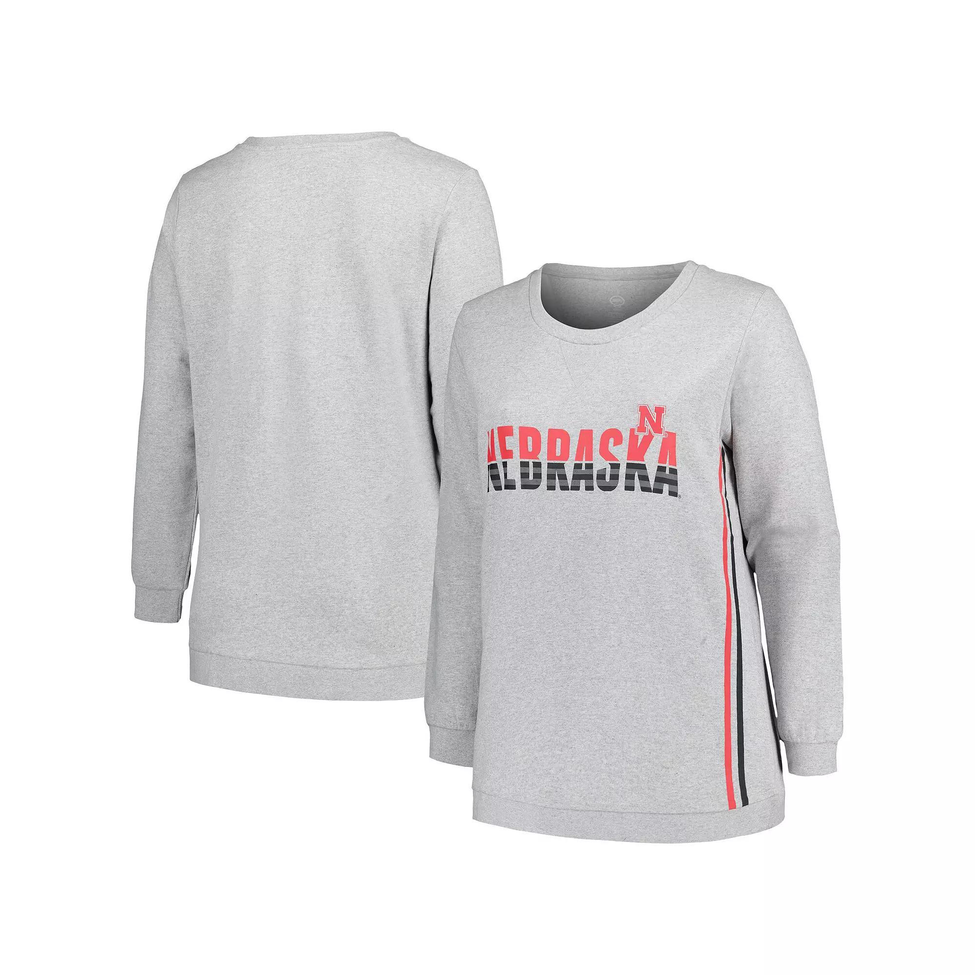 Women's Profile Heather Gray Nebraska Huskers Plus Size Side Stripe Pullover Sweatshirt, Size: 1XL, Grey Product Image