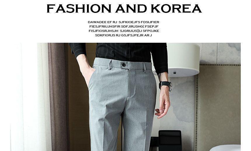 Plain Cropped Straight Leg Dress Pants Product Image