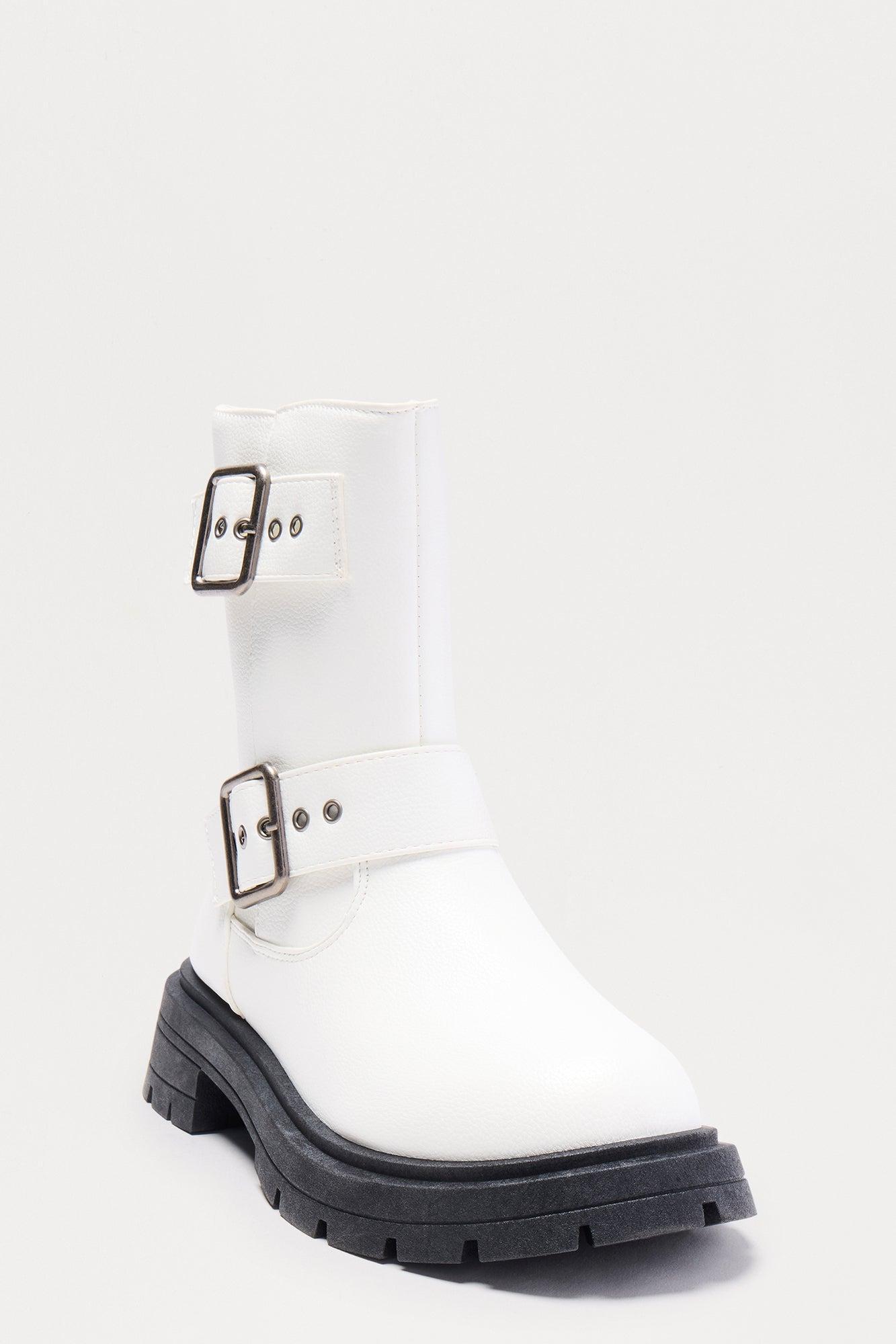 Osaka Buckle Boots - White Product Image