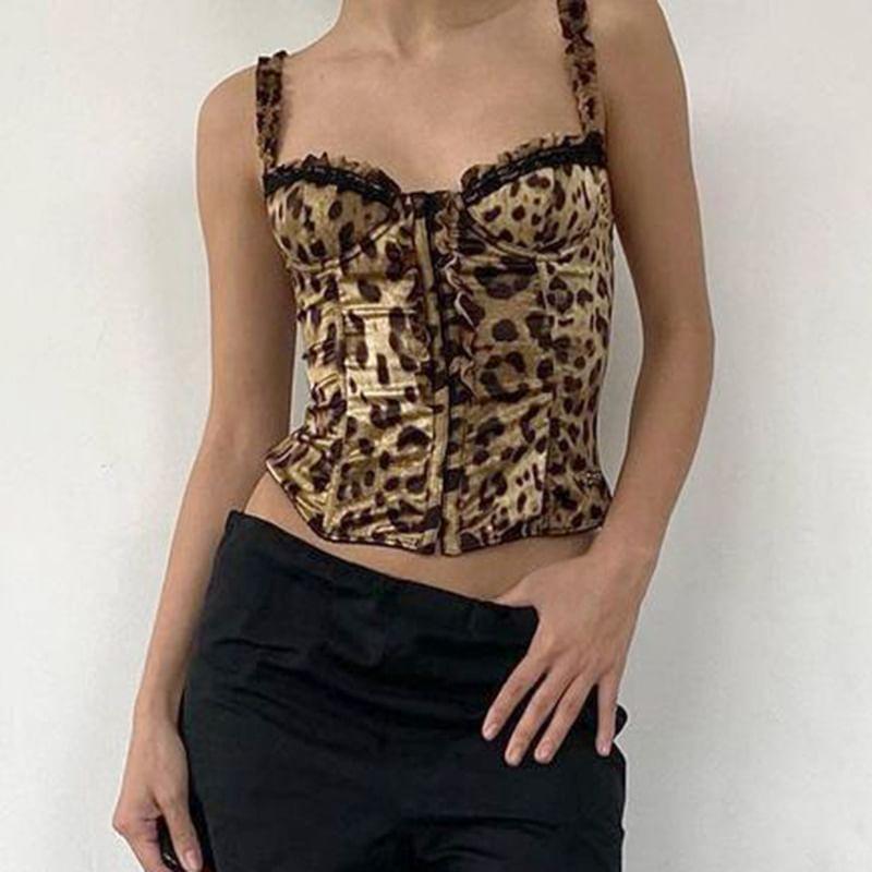 Sleeveless Sweetheart Neckline Leopard Print Crop Top Product Image