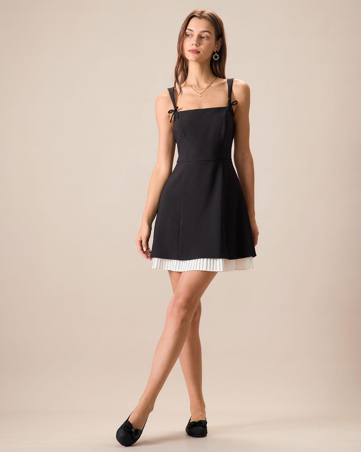 Black Contrasting Bowknot Slip Mini Dress Product Image