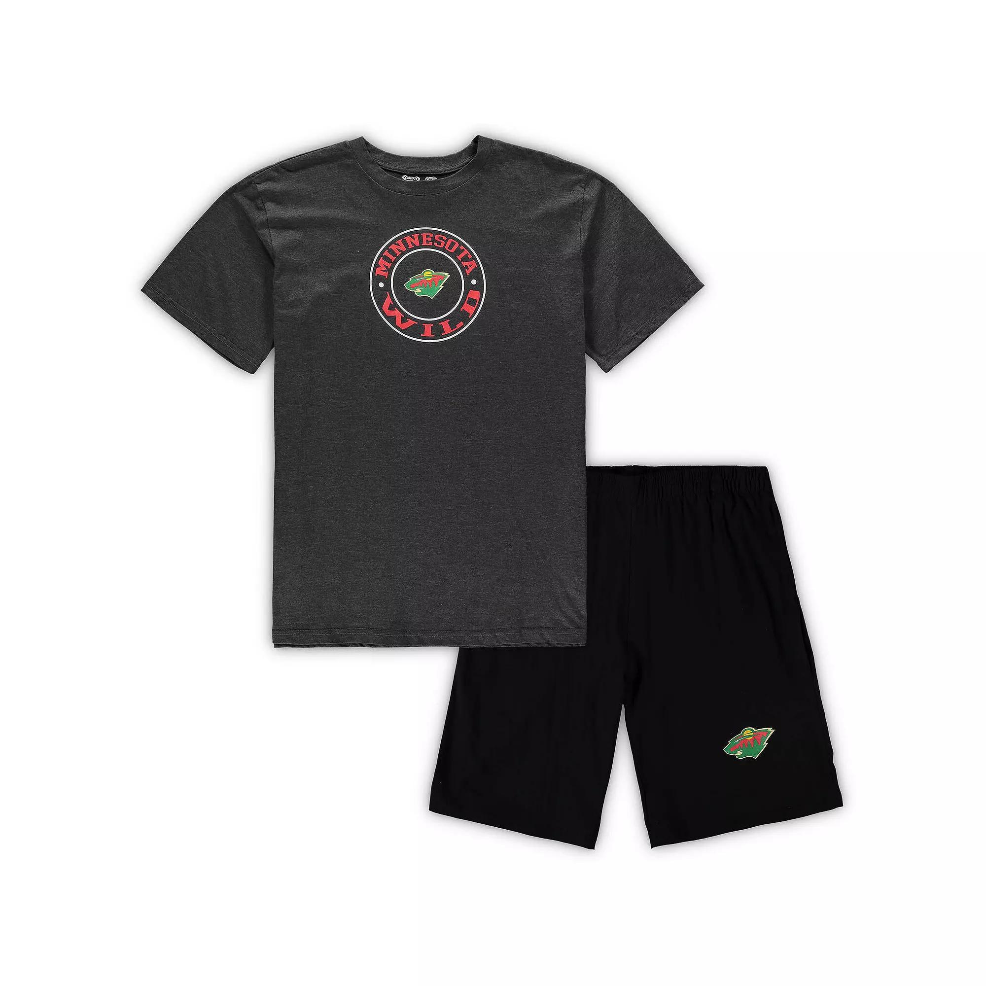 Men's Concepts Sport Black/Heathered Charcoal Minnesota Wild Big & Tall T-Shirt & Shorts Sleep Set, Size: 2XLT Product Image