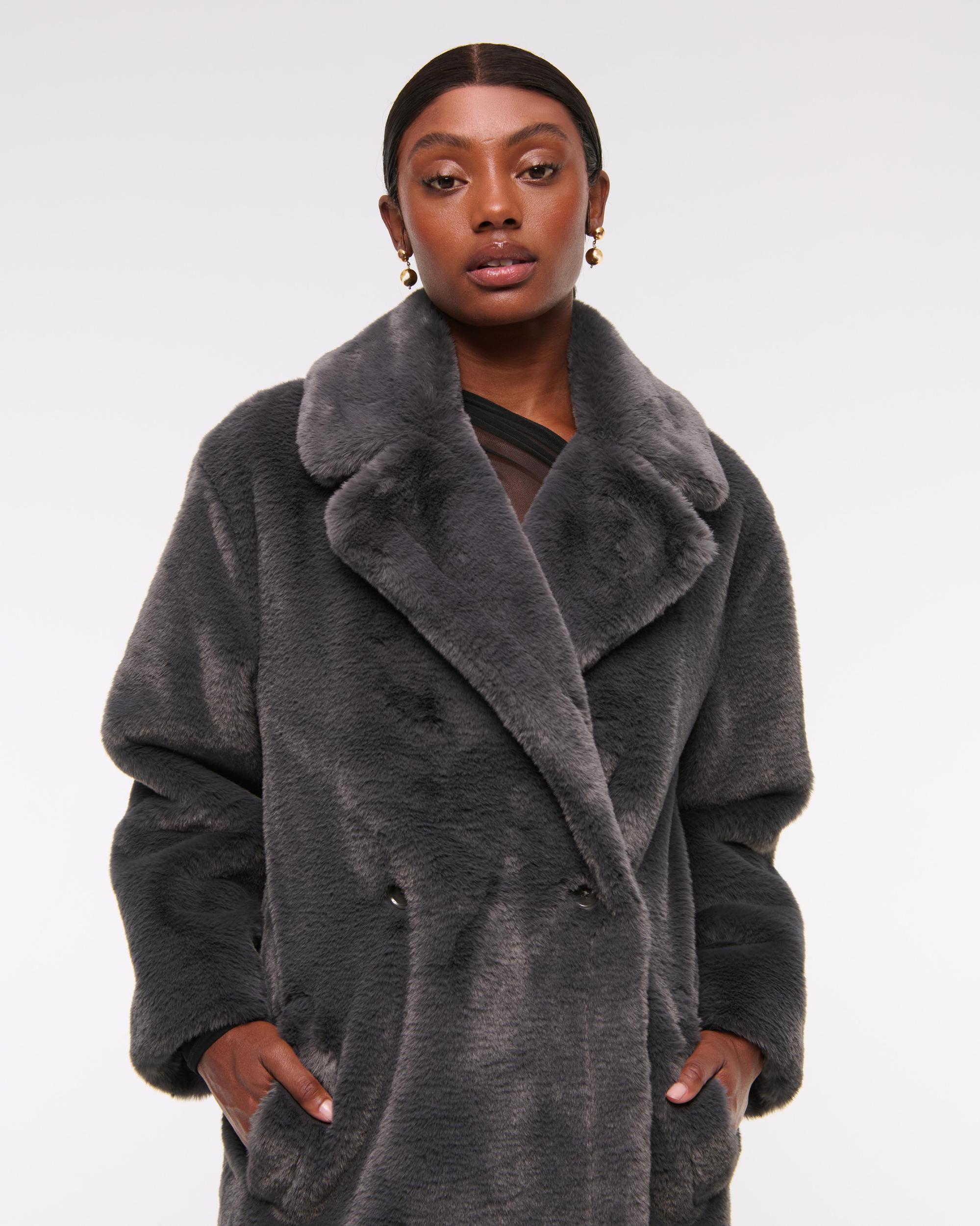 Double-Breasted Faux Fur Coat Product Image