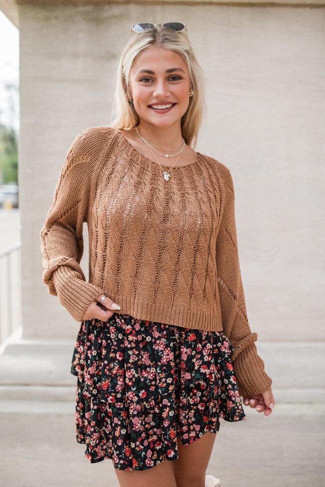I'm Just Me Brown Cable Knit Lightweight Sweater FINAL SALE Product Image