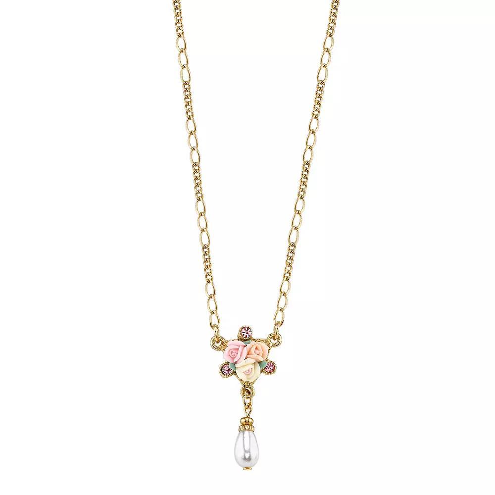 1928 Rose Simulated Pearl Teardrop Necklace, Womens Multicolor Product Image