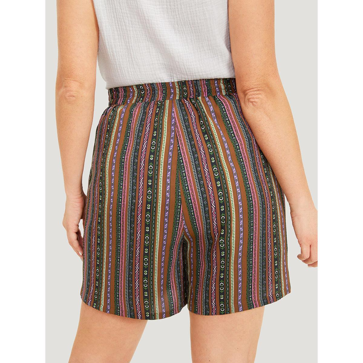 Plus Size Bandana Striped Drawstring Tassel Beaded Detail Shorts Women Multicolor Vacation Tassels Dailywear Shorts BloomChic 22-24/3X Product Image