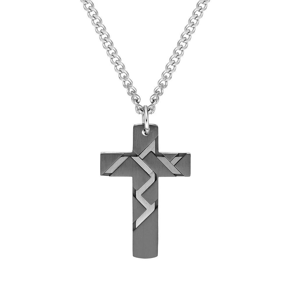 LYNX Mens Black Ion Plated Stainless Steel Cross Pendant Necklace Multi Product Image