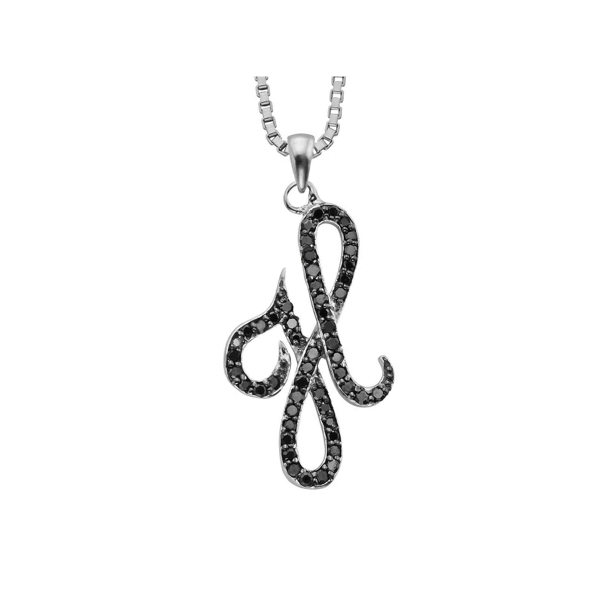 Jewelexcess Sterling Silver 1/4-ct. T.W. Black Diamond Initial Pendant, Women's, Size: 18", Q Product Image
