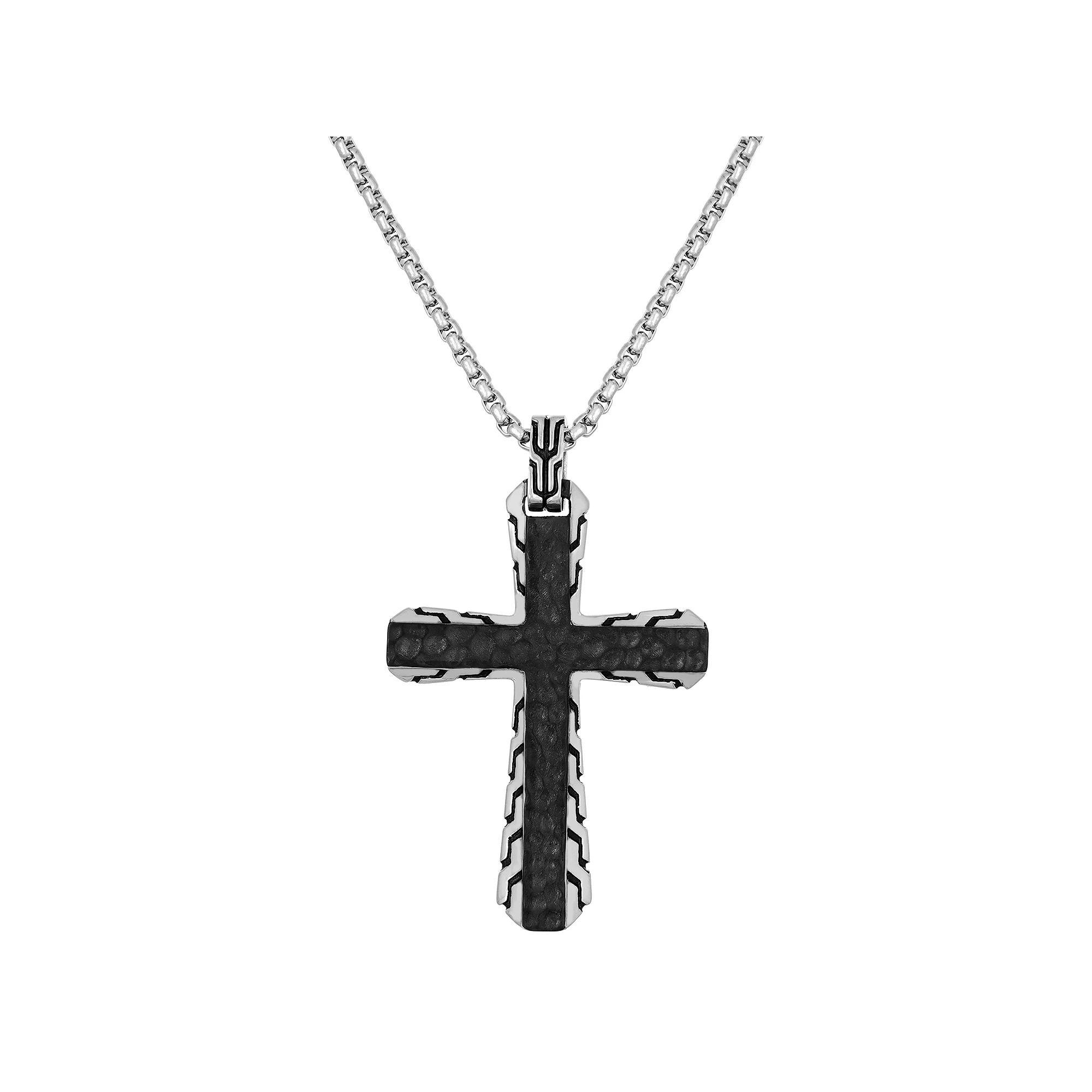 LYNX Men's Black Ion-Plated Stainless Steel Cross Pendant Necklace, Size: 24", Two Tone Product Image