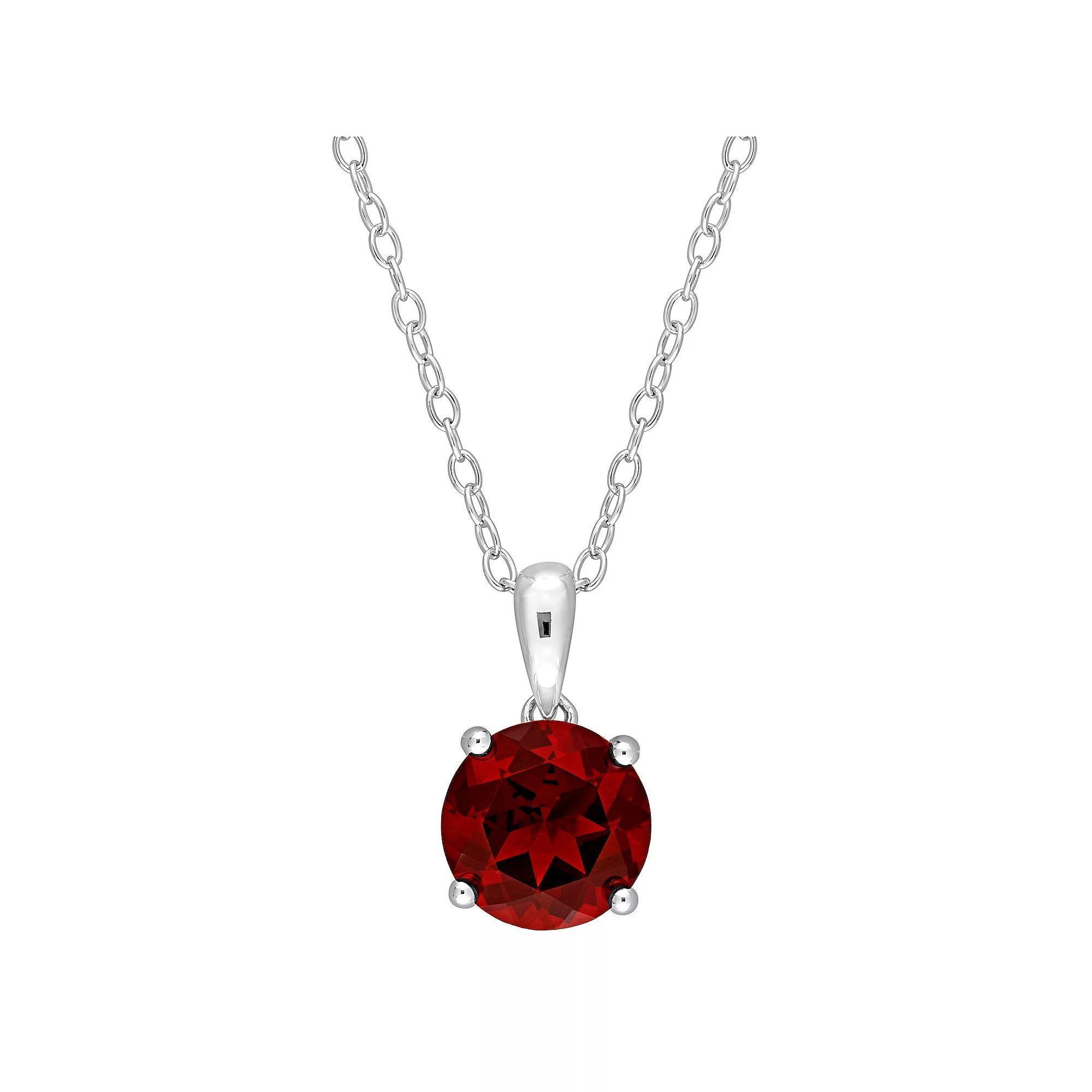 Stella Grace Sterling Silver & Gemstone Round Stud Pendant Necklace, Women's, Size: 18", Red Product Image
