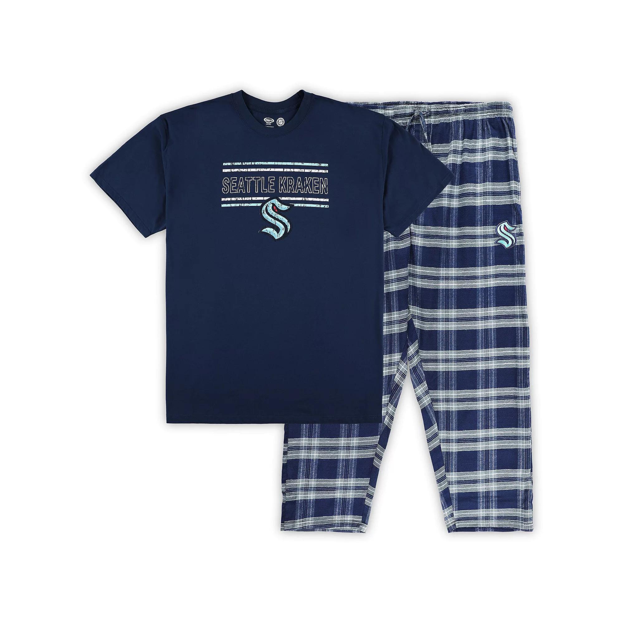 Men's Deep Sea Blue/Gray Seattle Kraken Big & Tall T-Shirt & Pajama Pants Sleep Set, Size: XLT, Krk Blue Product Image