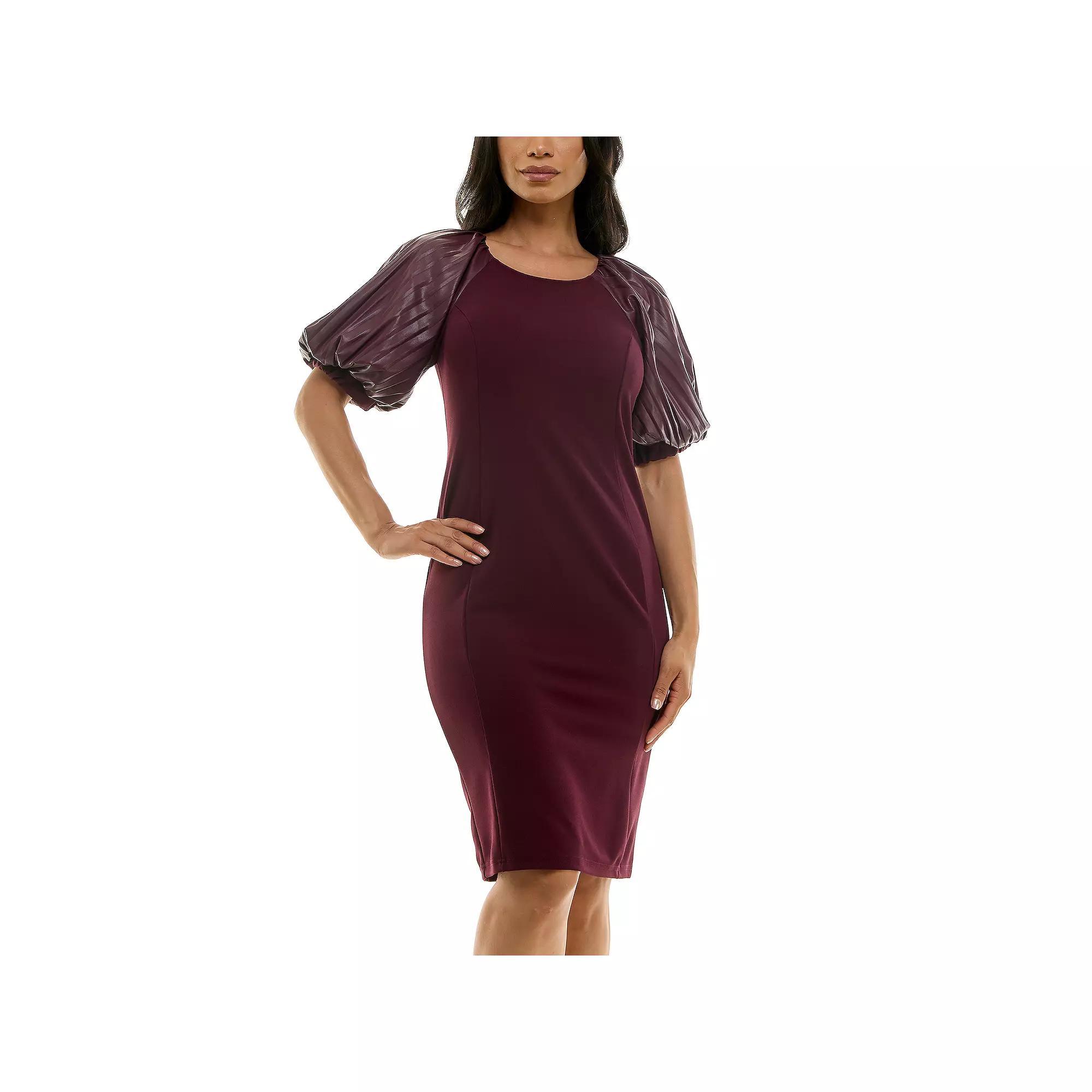 Womens Nina Leonard Pleat Puff Sleeve Sheath Dress Product Image