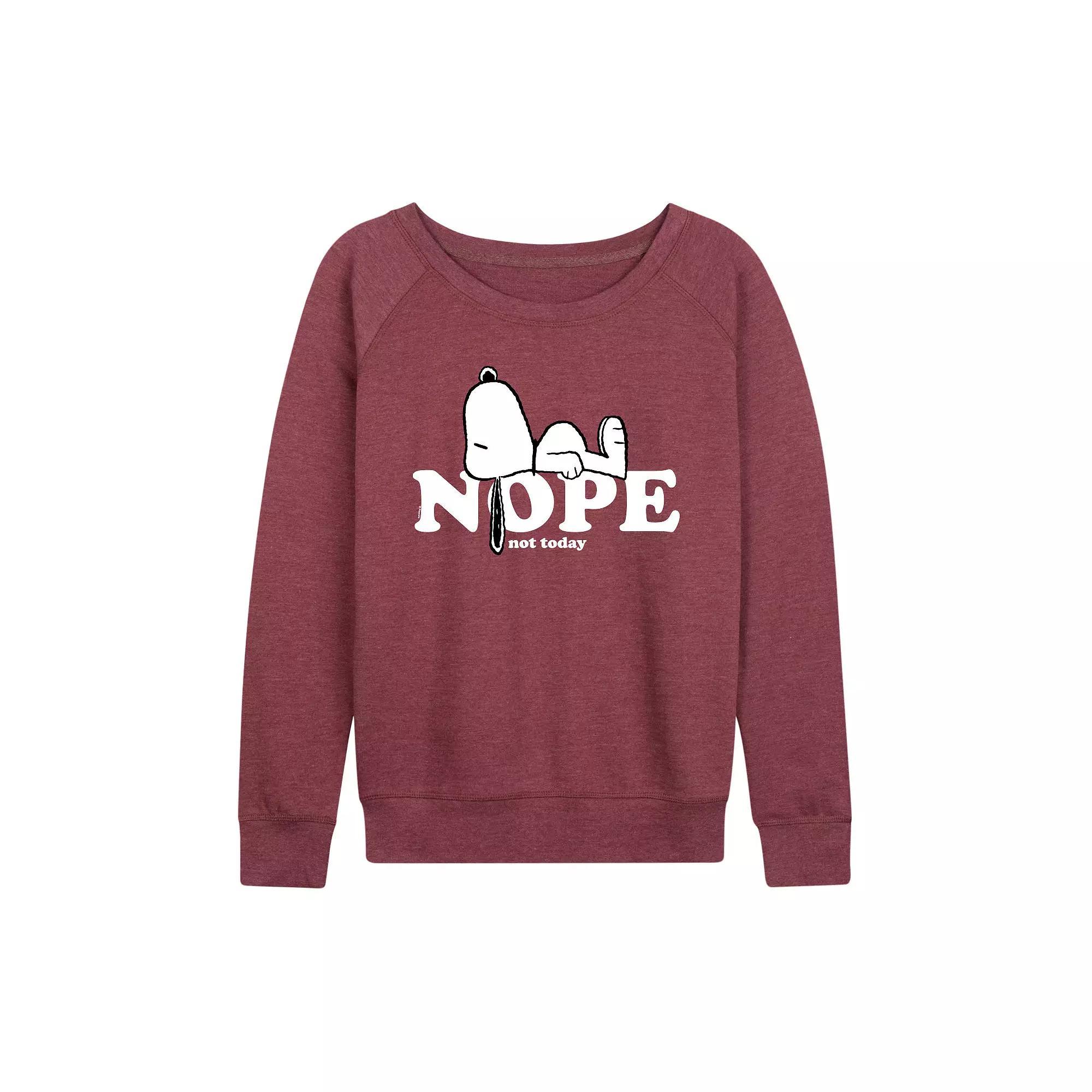 Women's Peanuts Snoopy Nope Art French Terry Long Sleeve Tee, Girl's, Size: Small, Grey Dark Red Product Image