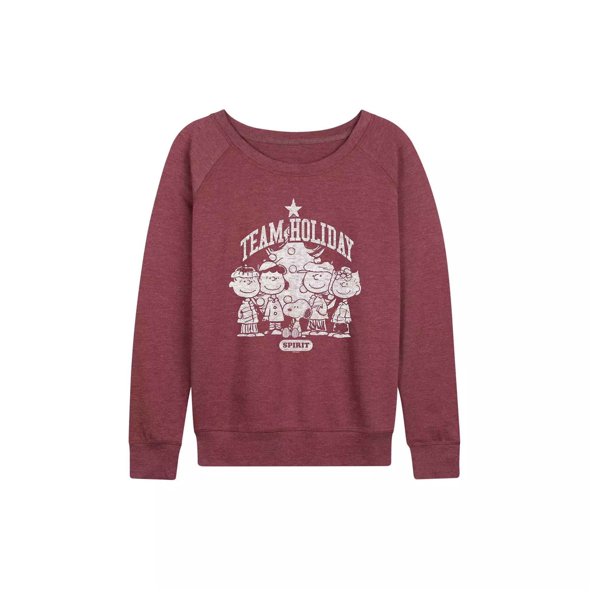 Womens Peanuts Team Holiday Spirit French Terry Long Sleeve Tee Grey Green Product Image