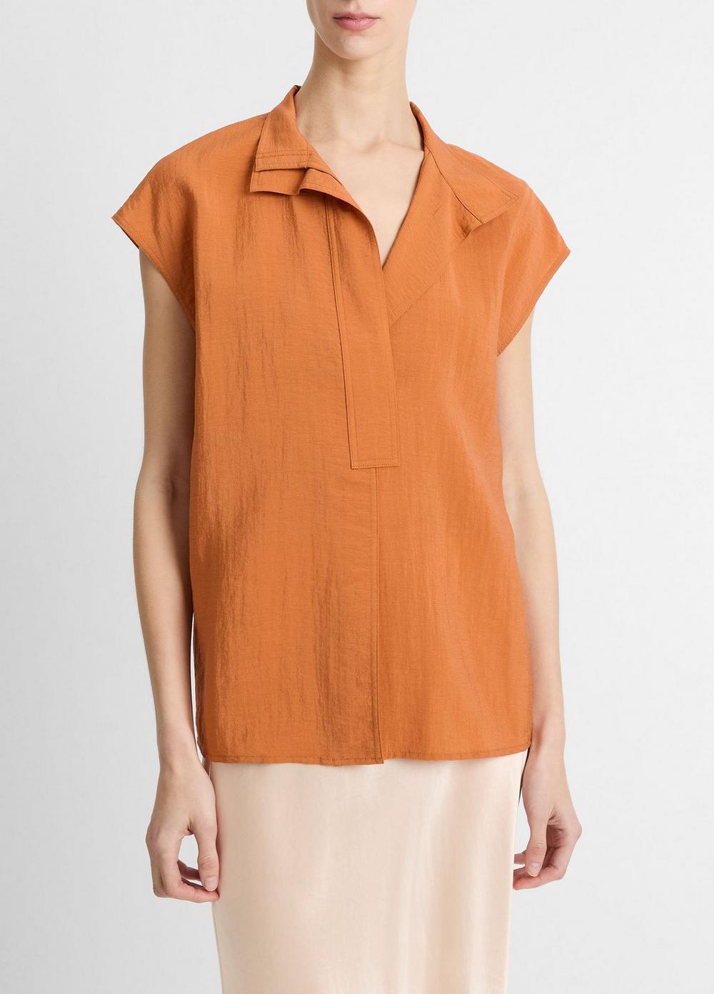 Womens Open Collar Cap-Sleeve Blouse Product Image
