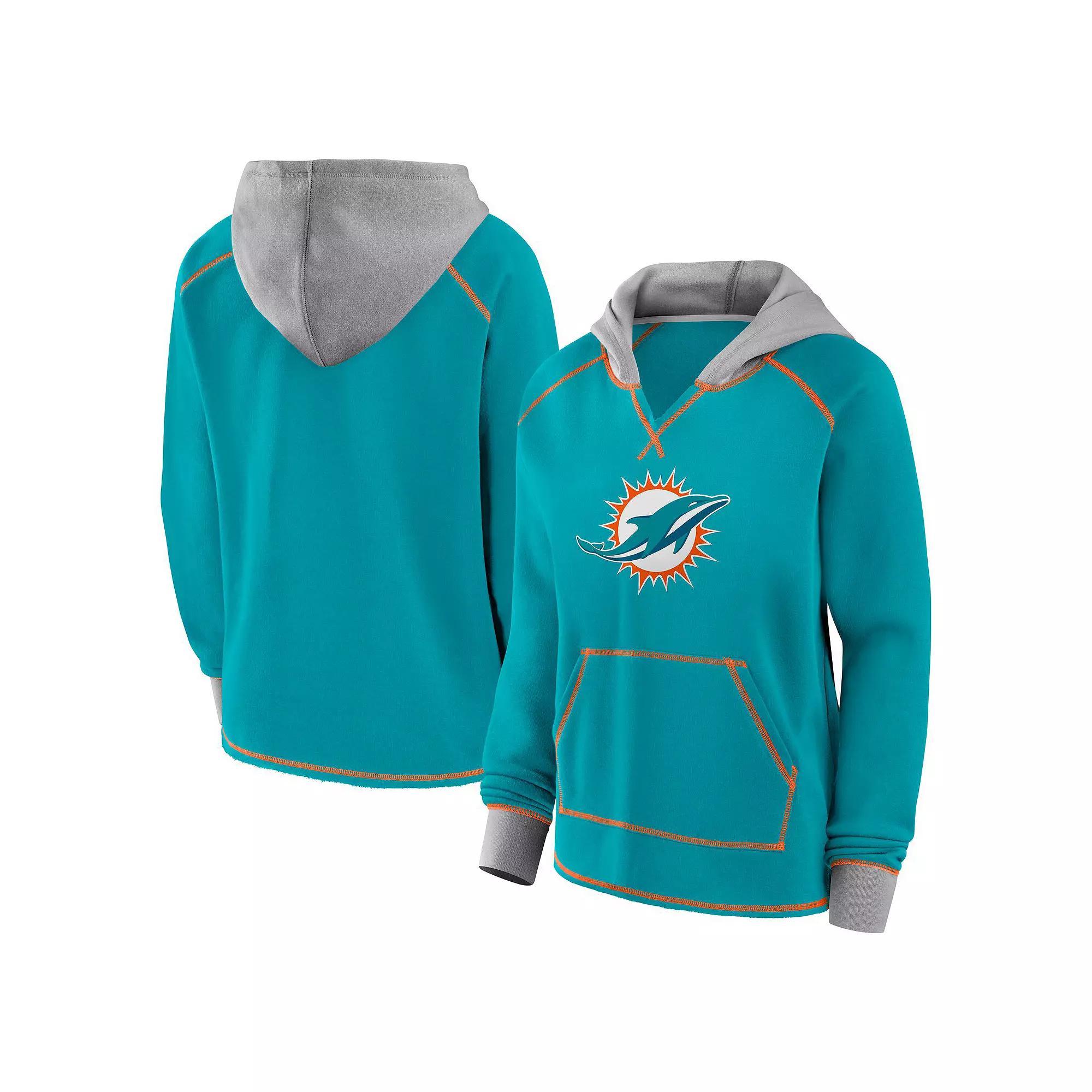 Women's Aqua Miami Dolphins Boom Fleece Pullover V-Neck Hoodie, Size: Small, Turquoise A Product Image