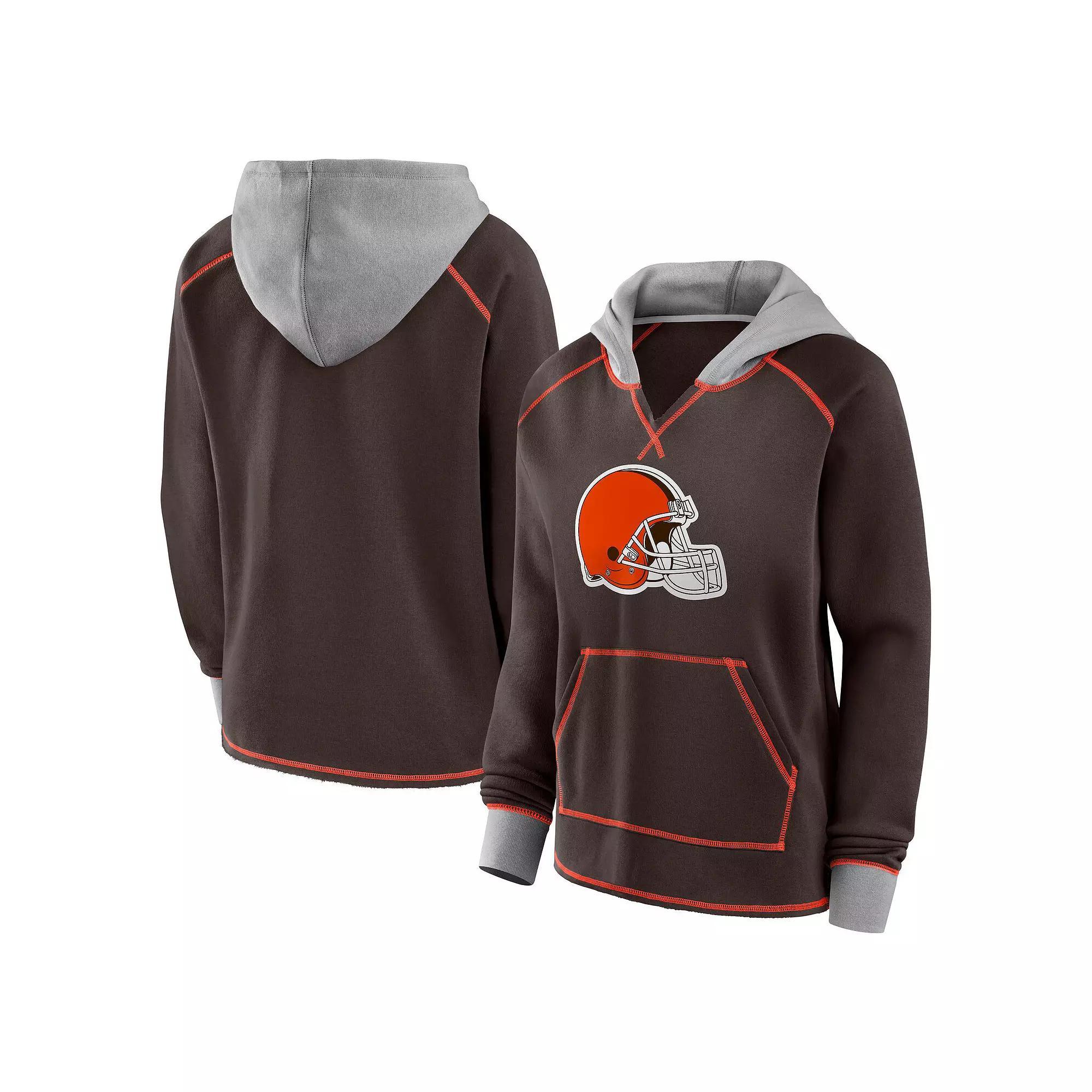 Women's Brown Cleveland Browns Boom Fleece Pullover V-Neck Hoodie, Size: XS Product Image