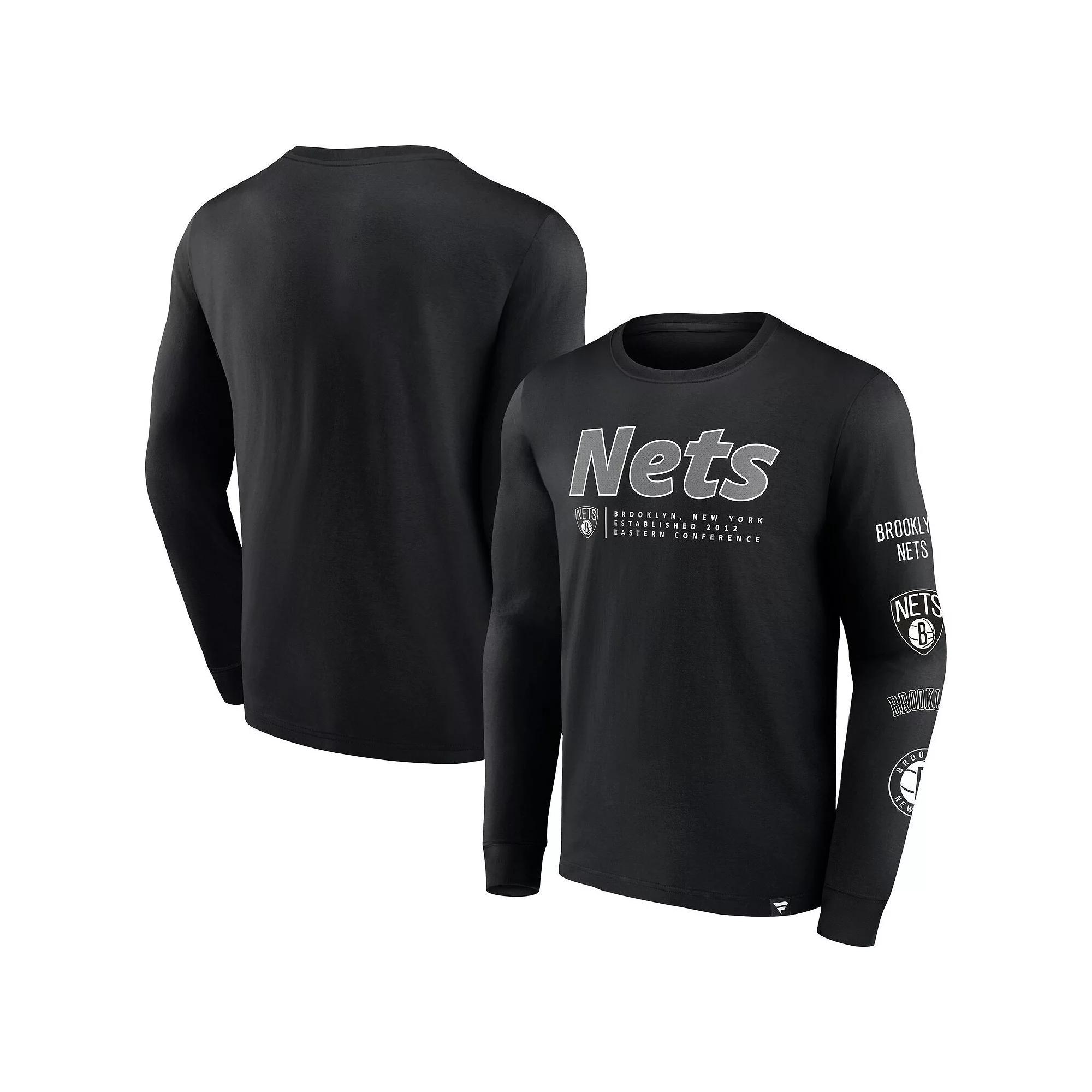 Men's Fanatics Branded Black Brooklyn Nets Baseline Long Sleeve T-Shirt, Size: Small Product Image