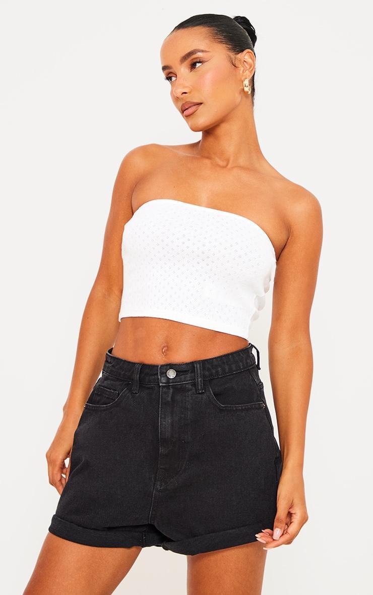 Washed Black Denim Mom Shorts Product Image