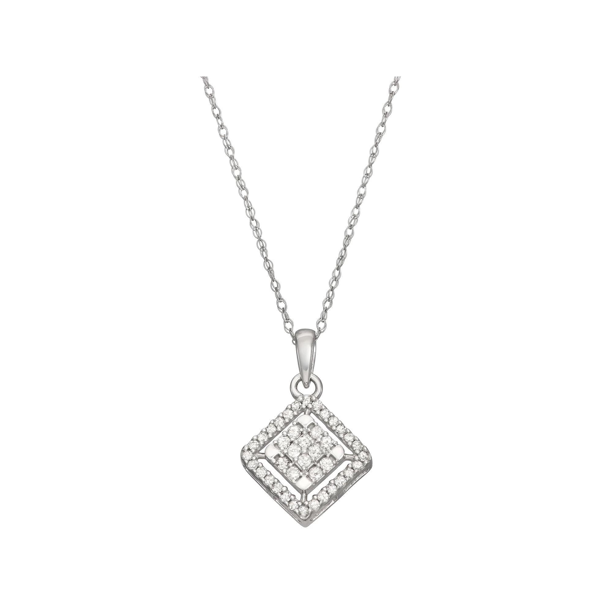 HDI 10k White Gold 1/5 Carat T.W. Diamond Square Pendant Necklace, Women's, Size: 18", 10k Whgold Product Image