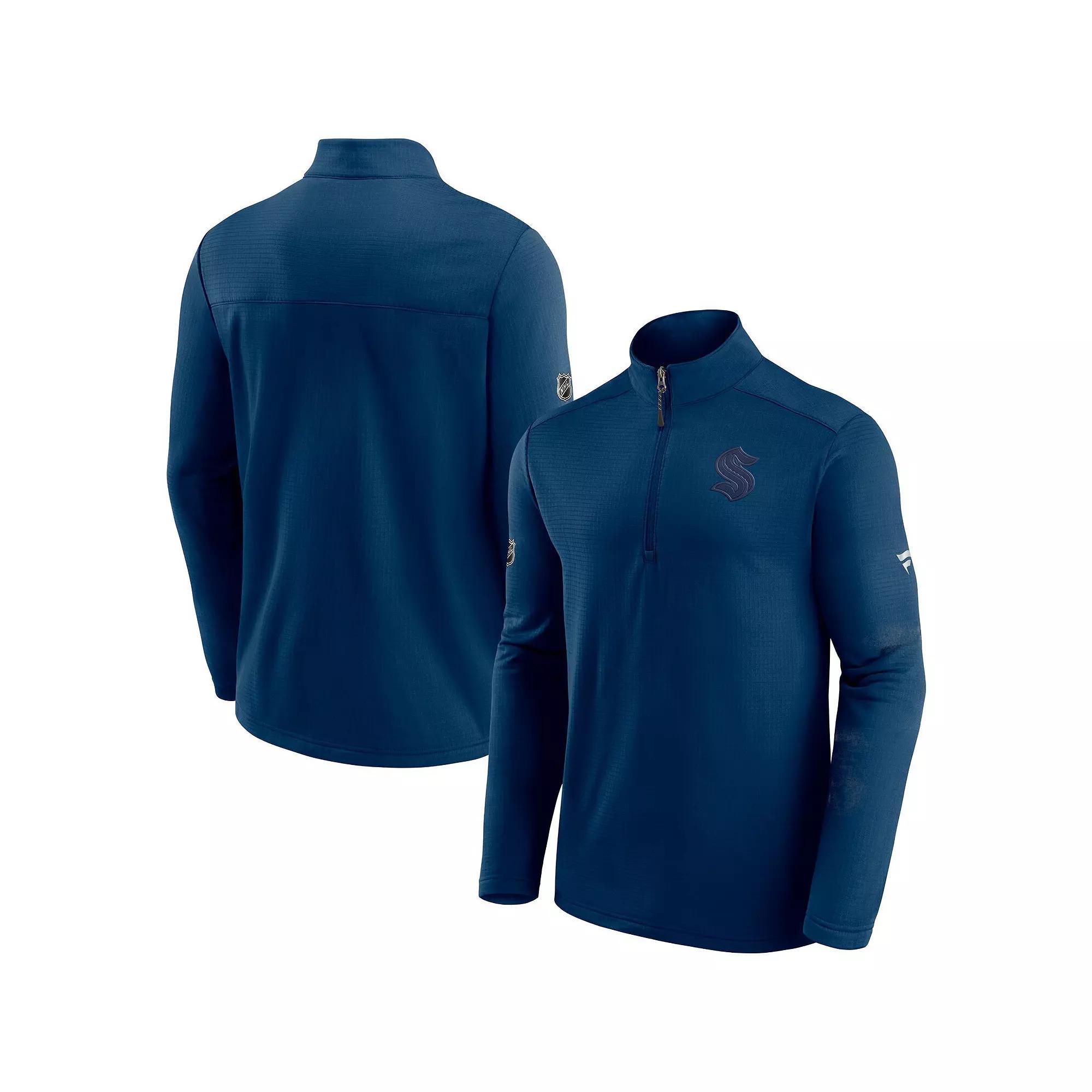 Men's Fanatics Branded Deep Sea Blue Seattle Kraken Authentic Pro Travel and Training Quarter-Zip Jacket, Size: Large, Krk Blue Product Image