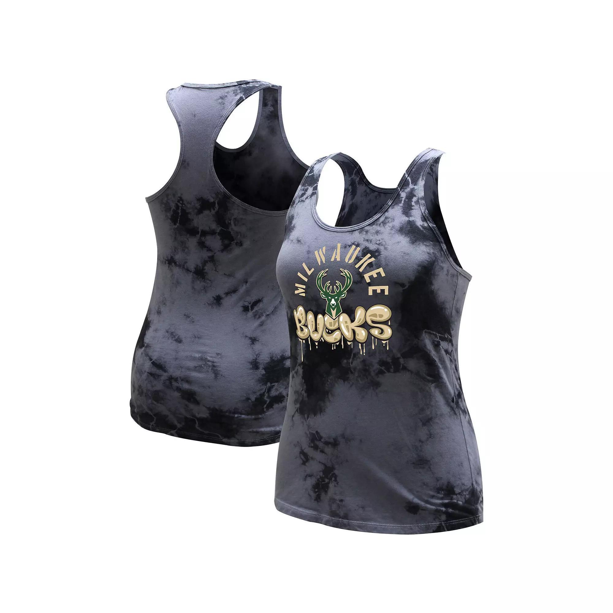 Women's Stadium Essentials  Charcoal Milwaukee Bucks Street Art Dark Crystal Washed Tank Top, Size: Large Product Image