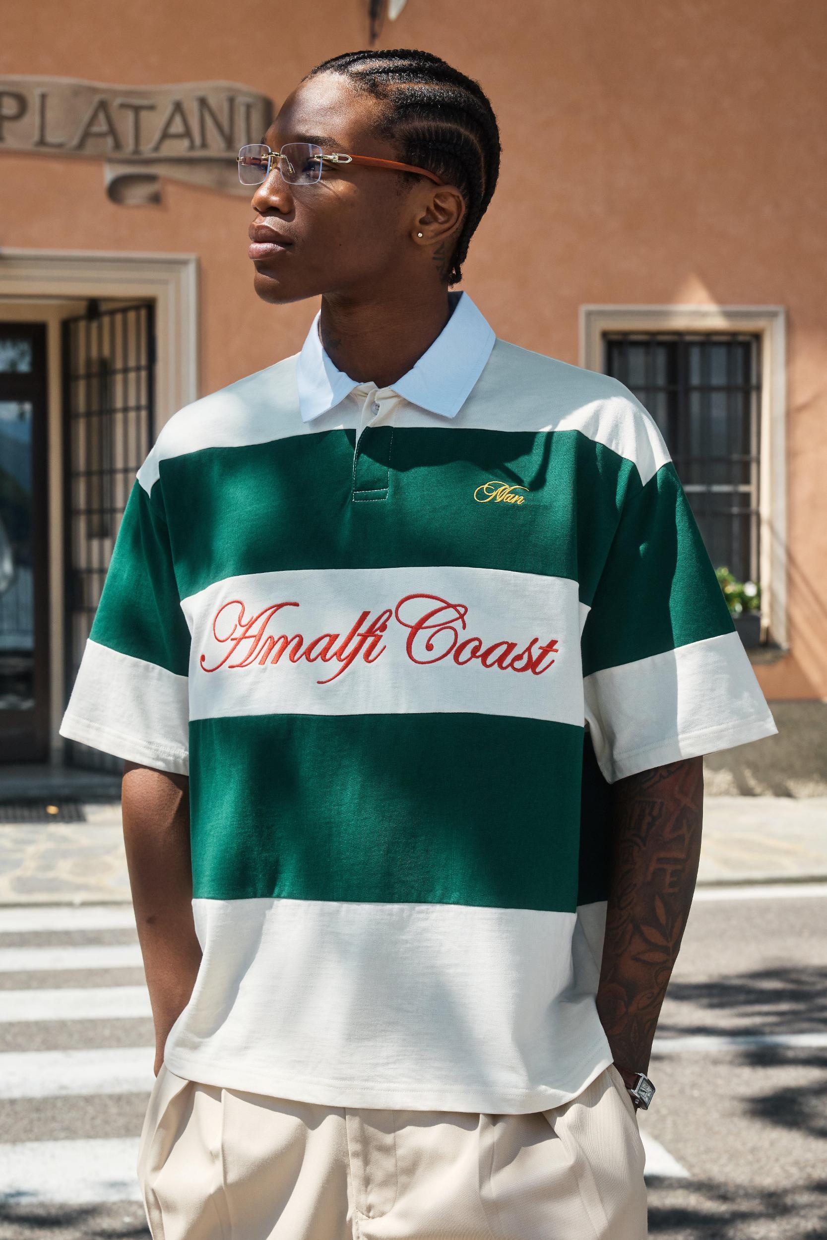 Oversized Amalfi Striped Rugby Polo | boohooMAN USA Product Image
