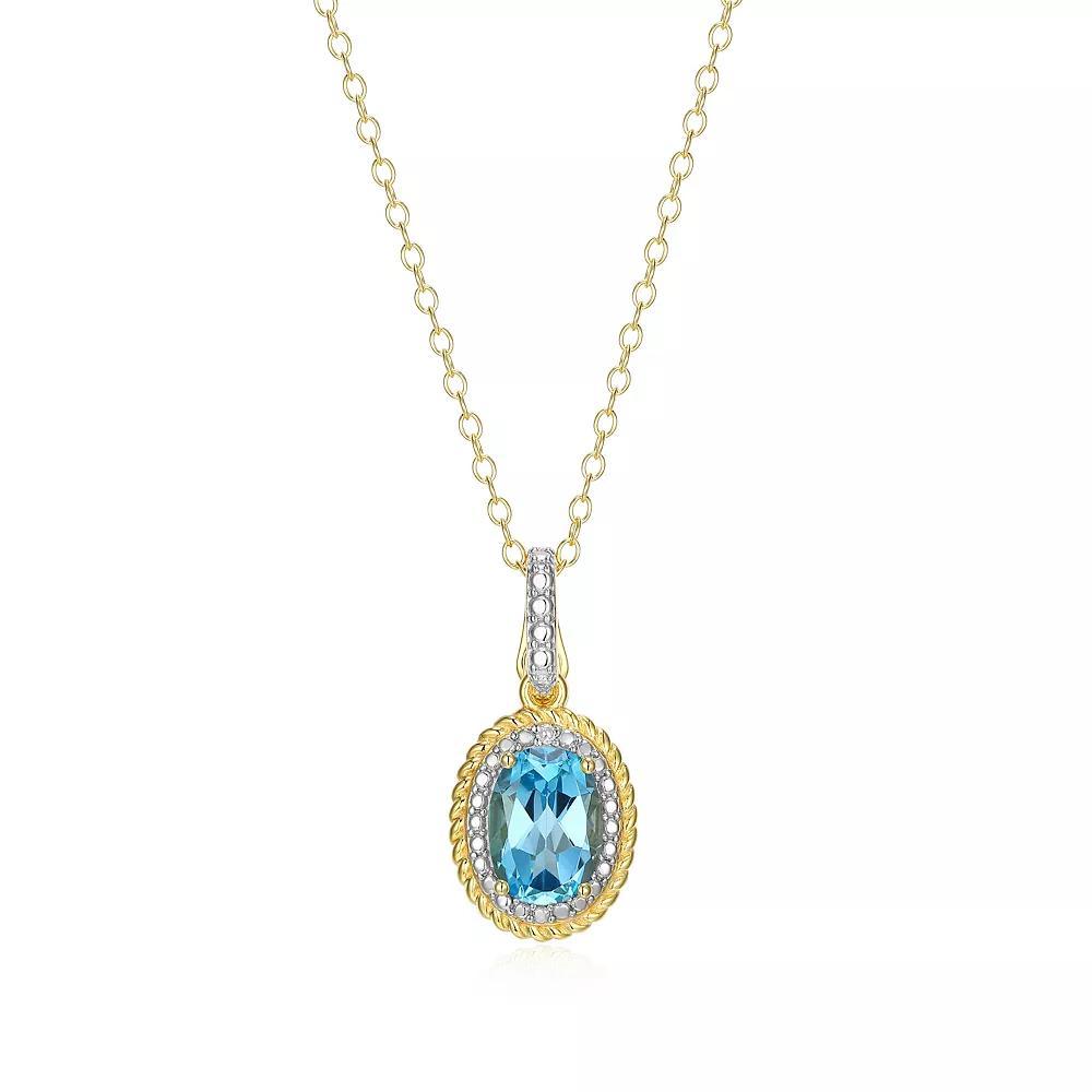 18k Gold Over Silver Gemstone & Diamond Accent Halo Pendant Necklace, Women's, Size: 18", May Gen Green Quartz Product Image