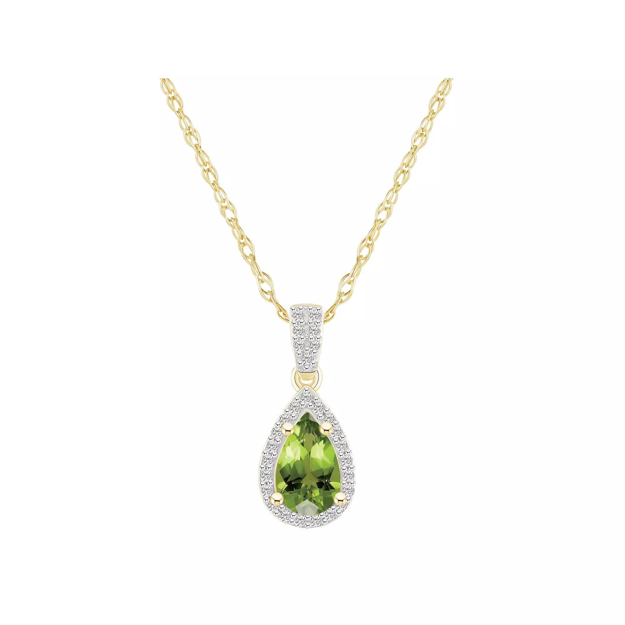 Celebration Gems 10k Gold Gemstone & Lab-Created White Sapphire Teardrop Halo Pendant Necklace, Women's, Size: 18", Peridot Product Image