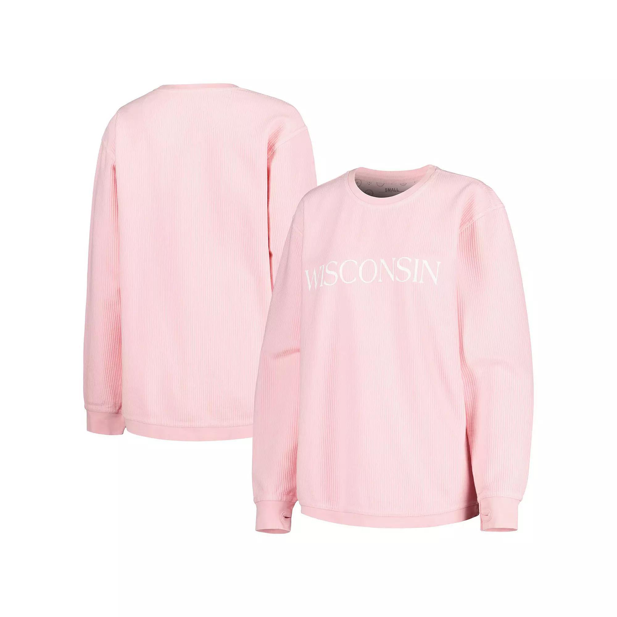 Women's Pressbox Pink Wisconsin Badgers Comfy Cord Bar Print Pullover Sweatshirt, Size: Large Product Image