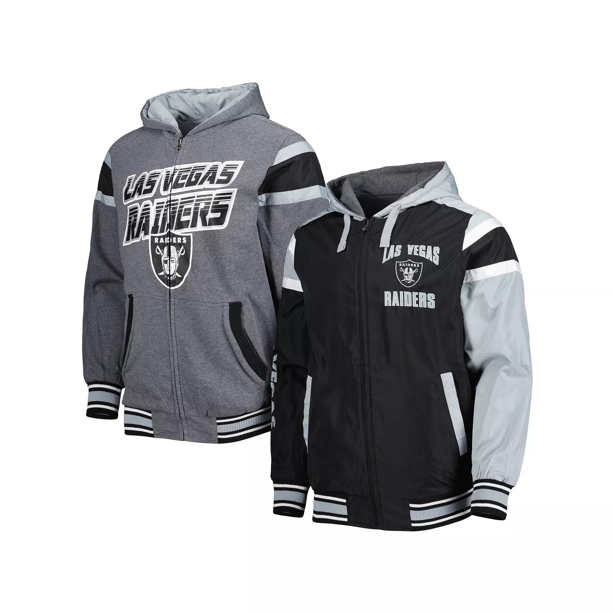 Men's G-III Sports by Carl Banks Black/Gray Las Vegas Raiders Extreme Full Back Reversible Hoodie Full-Zip Jacket, Size: Small, Lvr Black Product Image