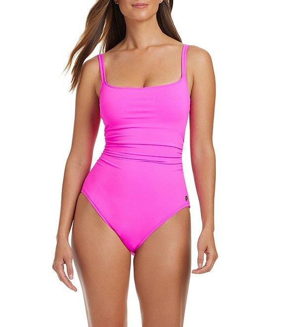 Bleu Rod Beattie Solid Kore Scoop Neck Side Shirred Underwire One Piece Swimsuit Product Image