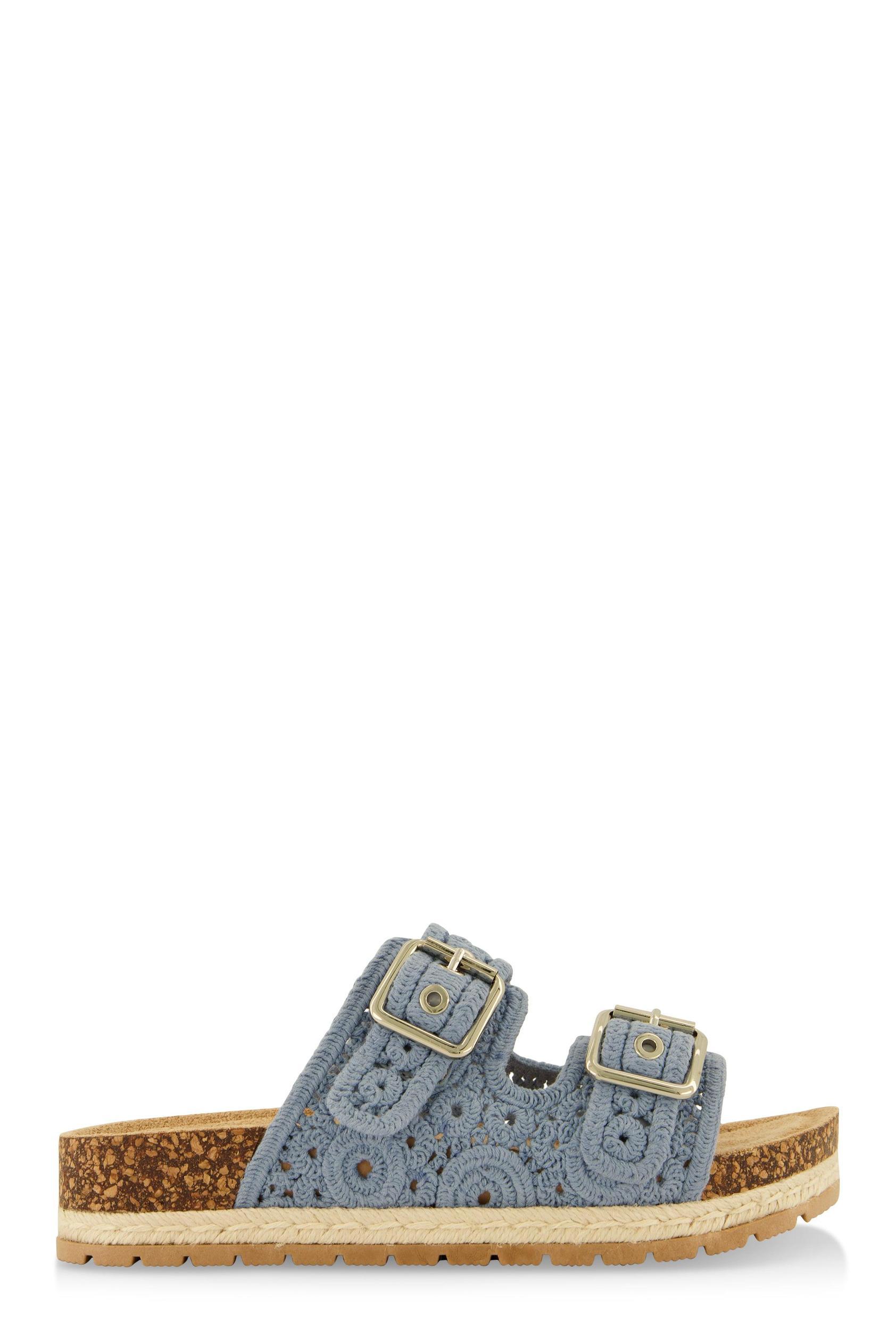 Womens Crochet Double Buckle Espadrille Footbed Sandals Product Image