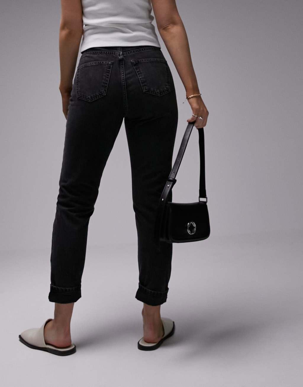 Topshop Hourglass Original high rise mom jean in washed black  Product Image
