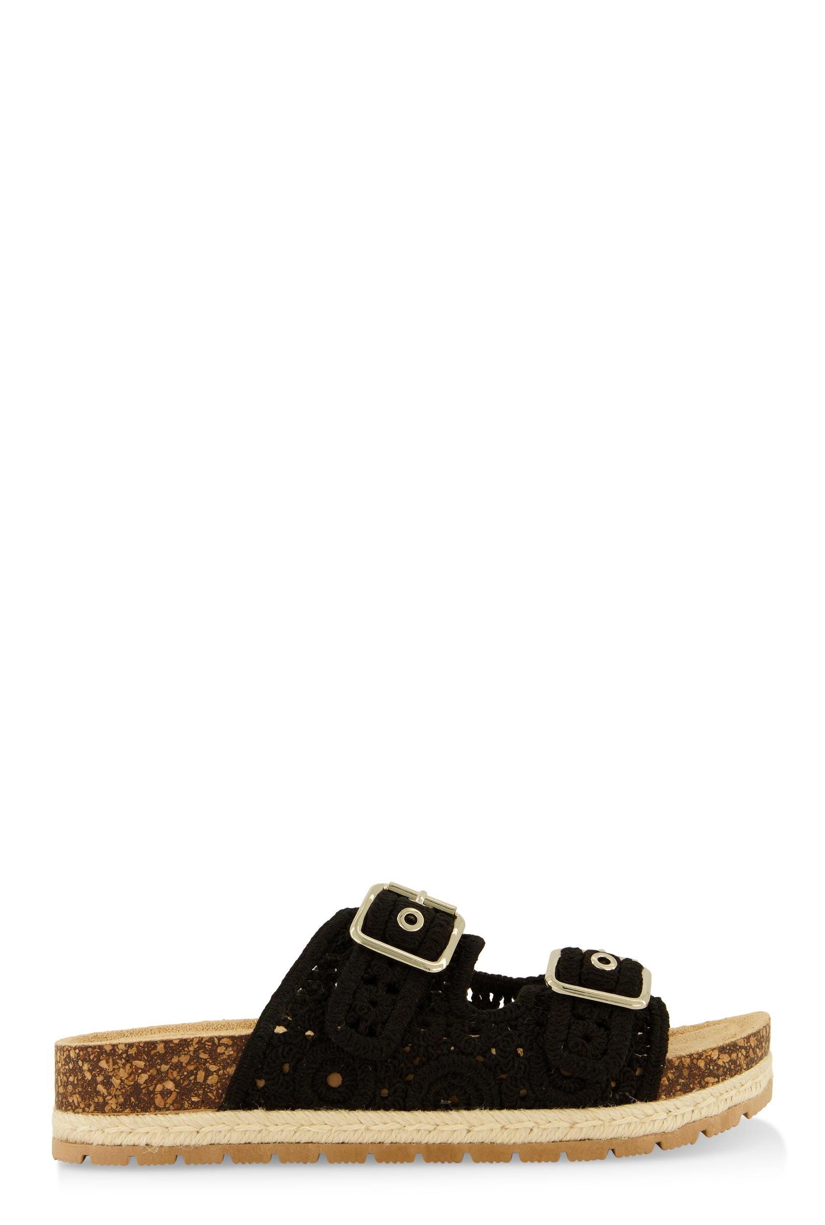 Womens Crochet Double Buckle Espadrille Footbed Sandals Product Image