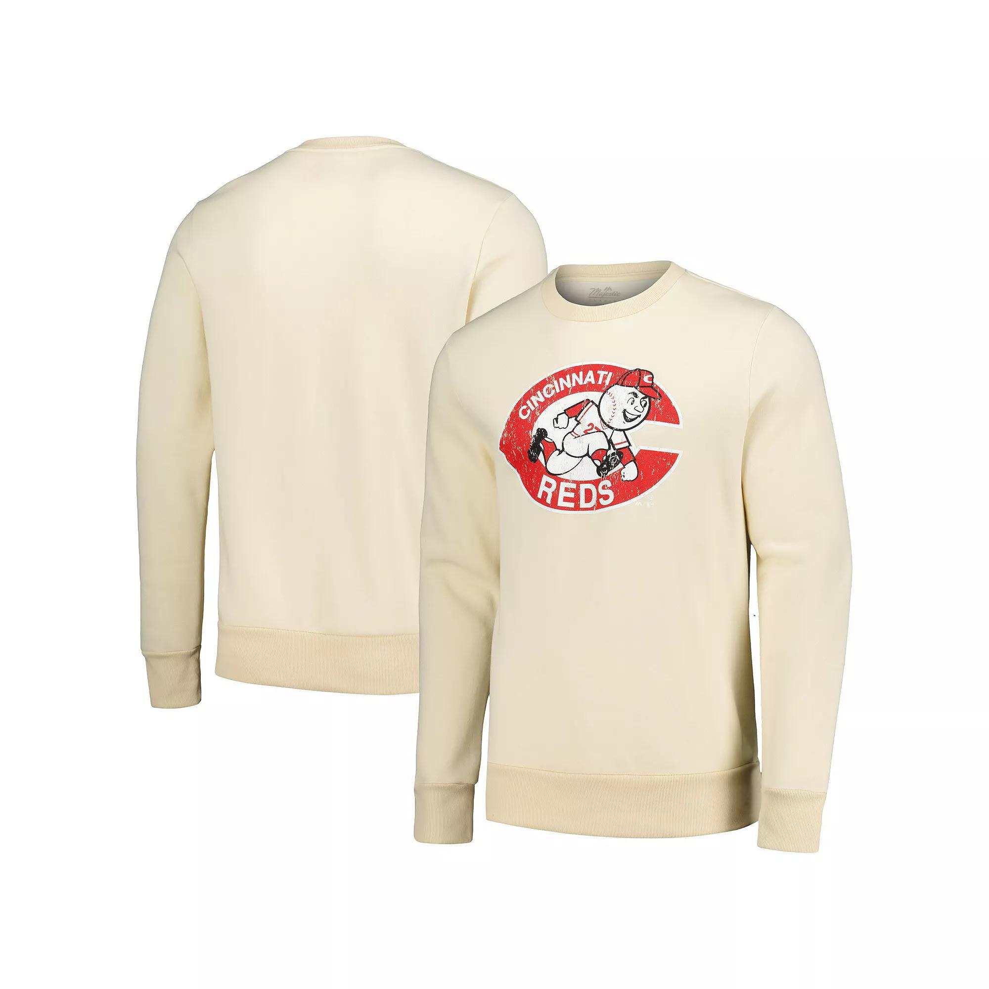Men's Majestic Threads Oatmeal Cincinnati Reds Fleece Pullover Sweatshirt, Size: 2XL, Red Team Product Image