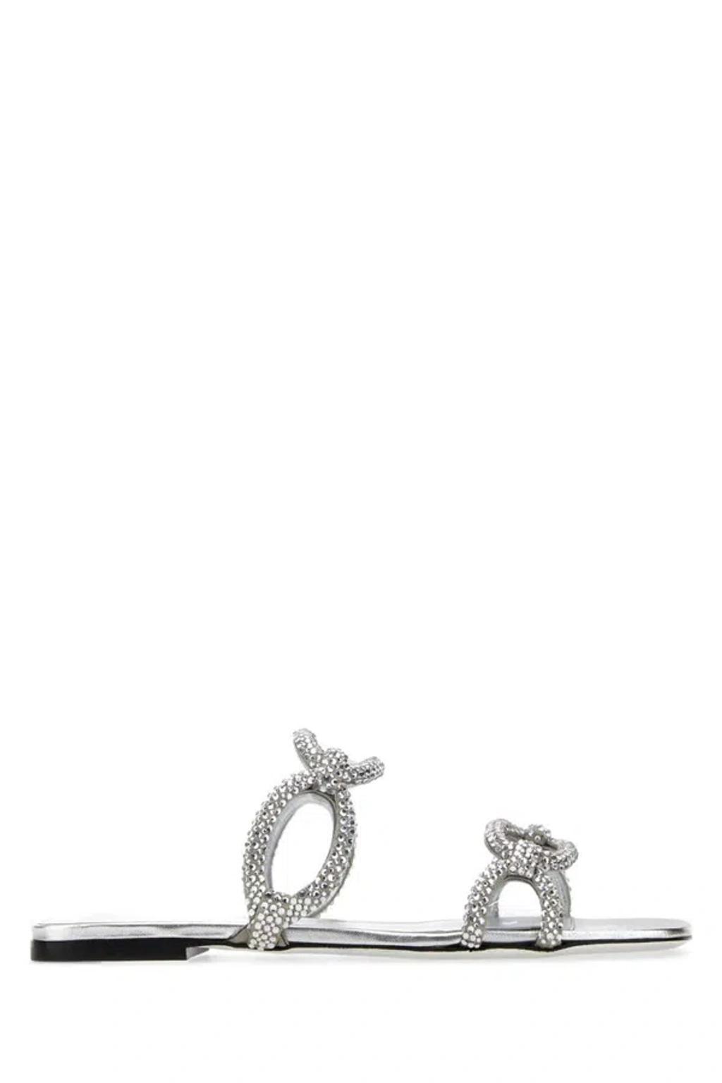VALENTINO GARAVANI Chain 1967 Crystal-embellished Sandals In Silver Product Image