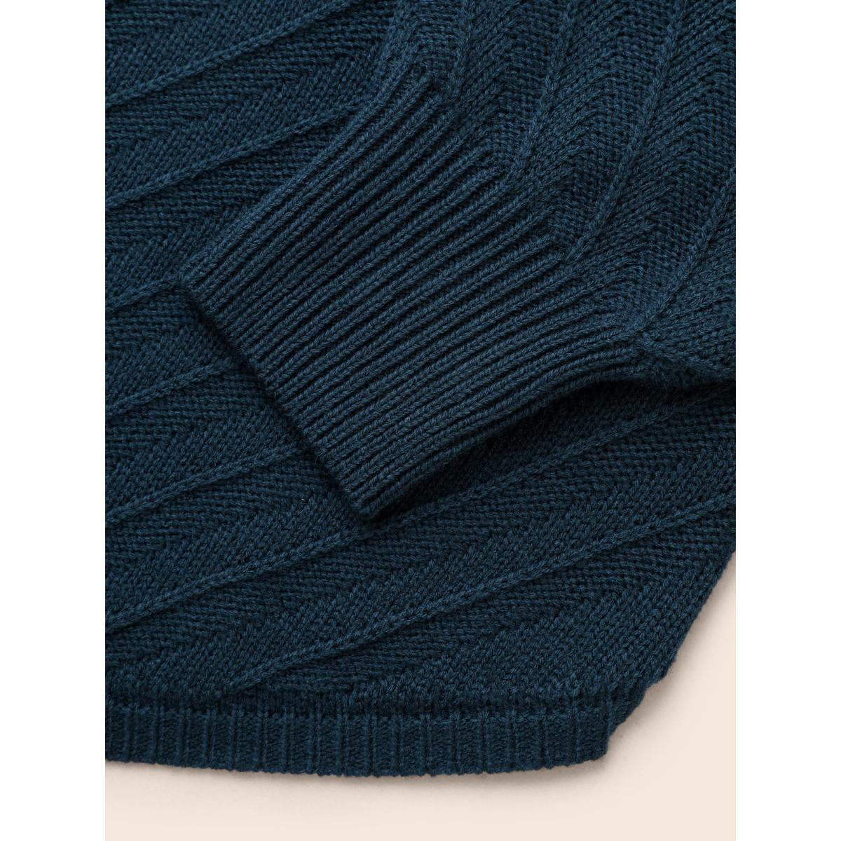 Plus Size Plain Textured Crew Neck Pullover DarkGreen Women Casual Loose Long Sleeve Boat Neck Everyday Pullovers BloomChic 18-20/2X Product Image