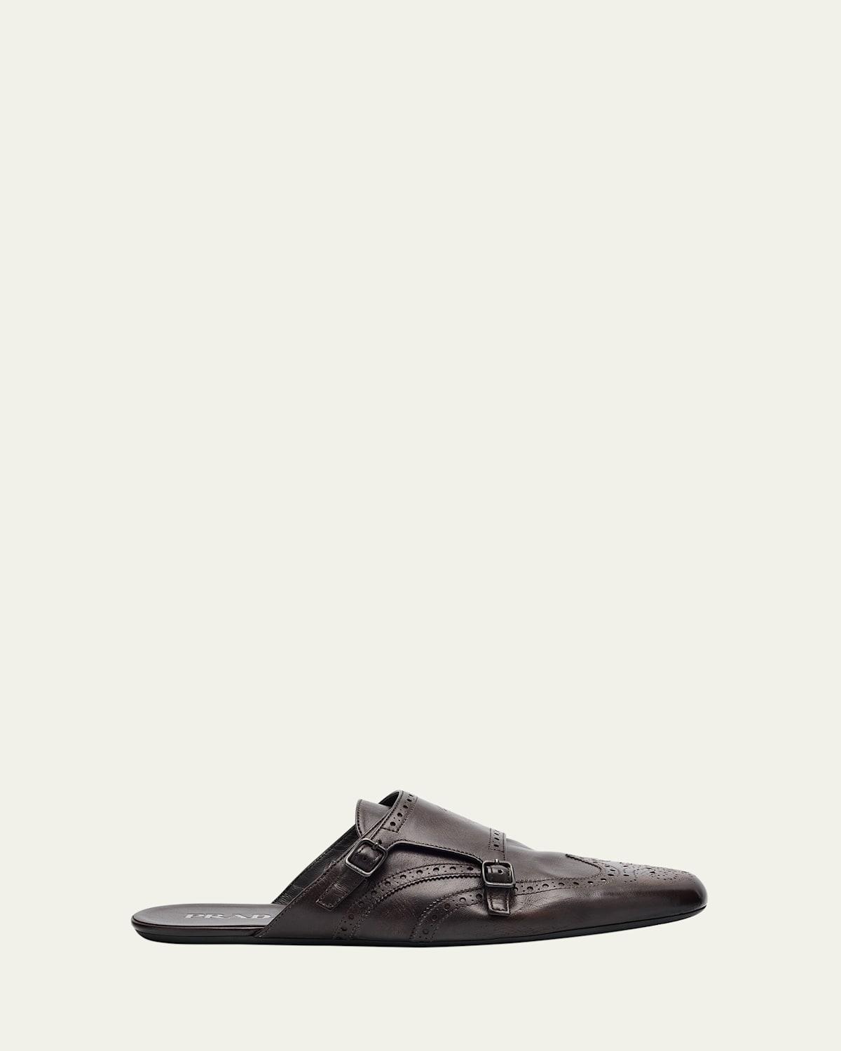 Mens Shuffle Leather Double-Monk Strap Mules Product Image