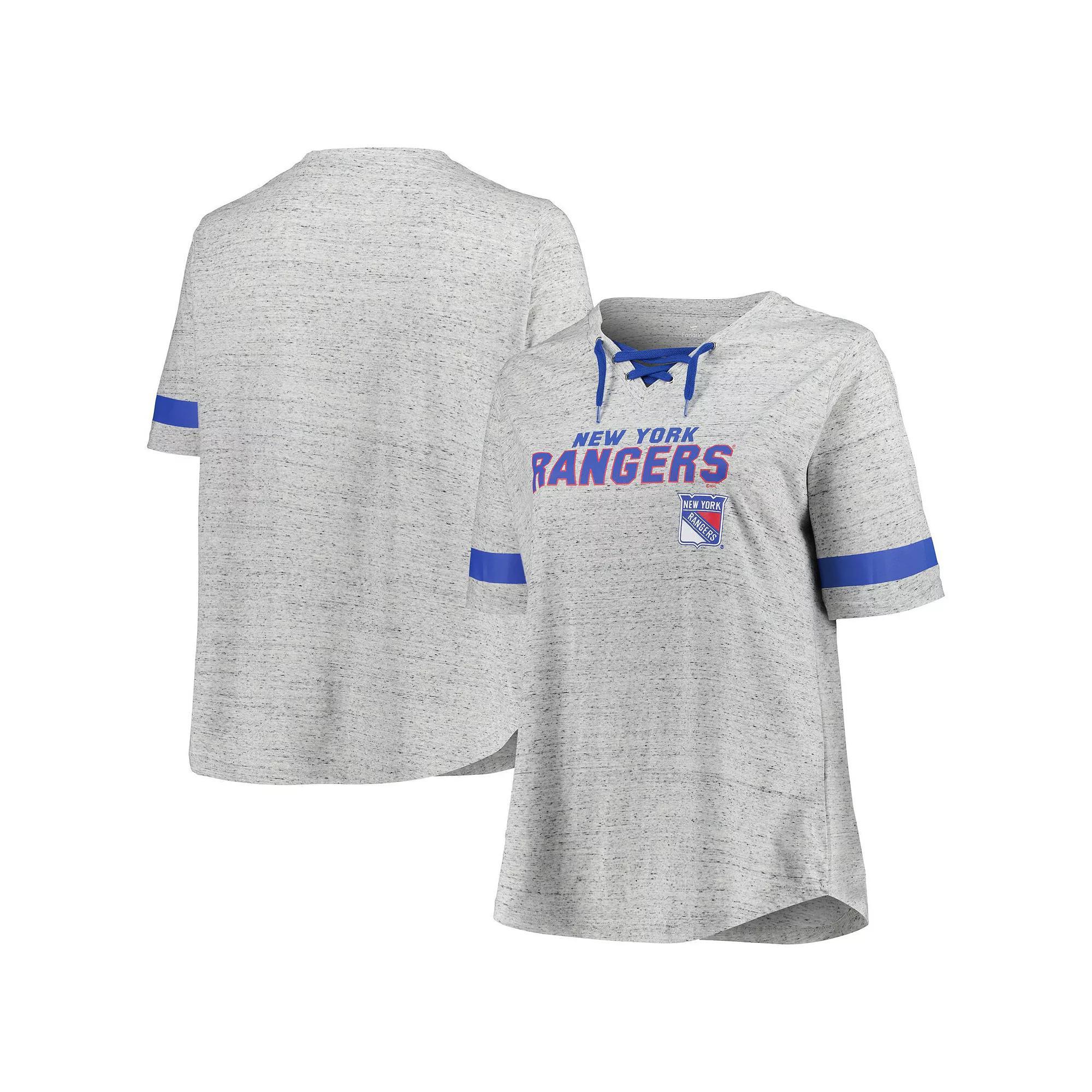 Women's Fanatics Branded Heather Gray New York Rangers Plus Size Lace-Up  T-Shirt, Size: 4XL, Ran Grey Product Image
