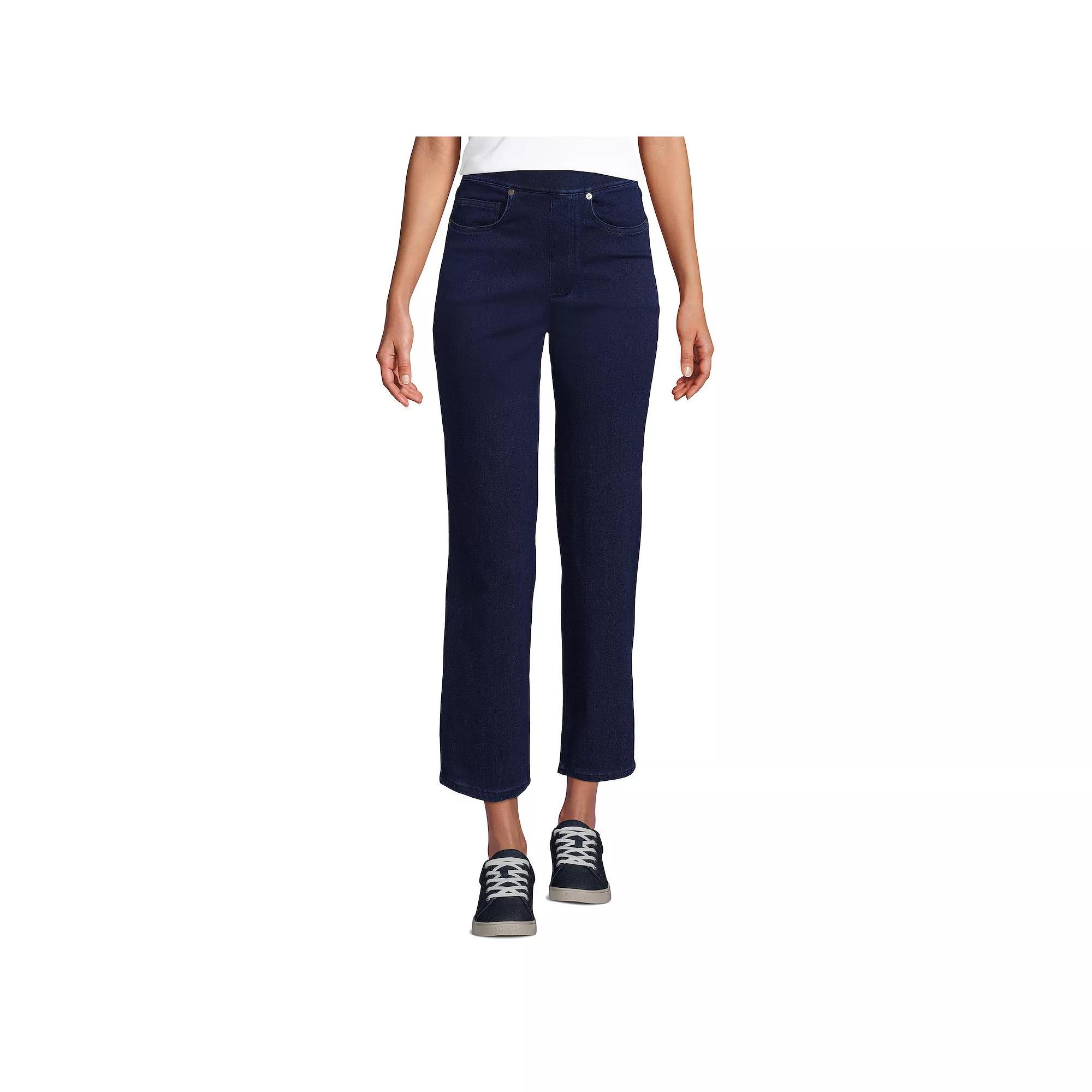 Petite Lands' End High Rise Pull On Denim Crop Pants, Women's, Size: Large Petite, Dark Blue Product Image
